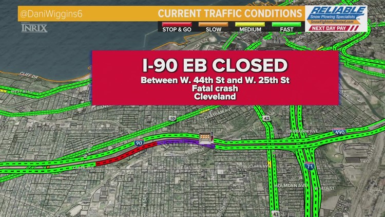 Portion of I-90 East closed due to deadly crash in Cleveland
