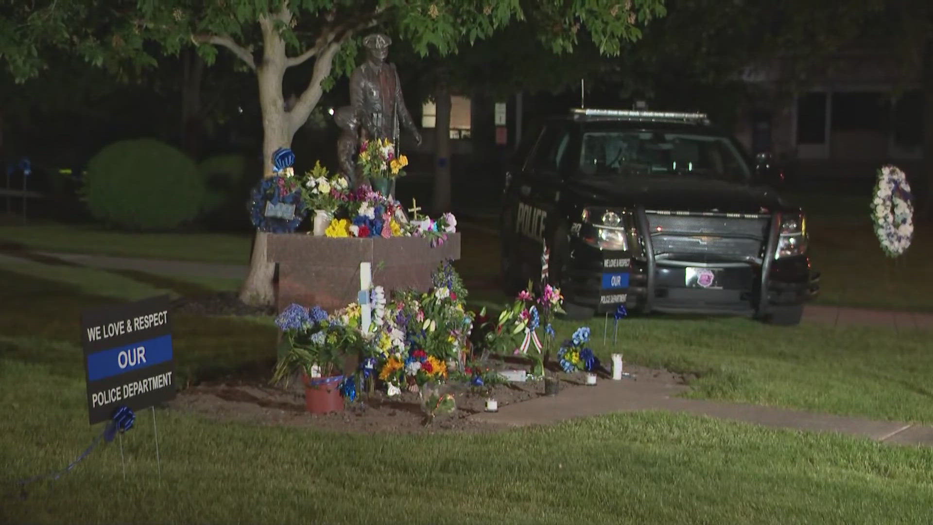 A memorial outside of the Euclid Police Department continues to grow in honor of fallen officer Jacob Derbin after he was killed in the line of duty on Saturday.