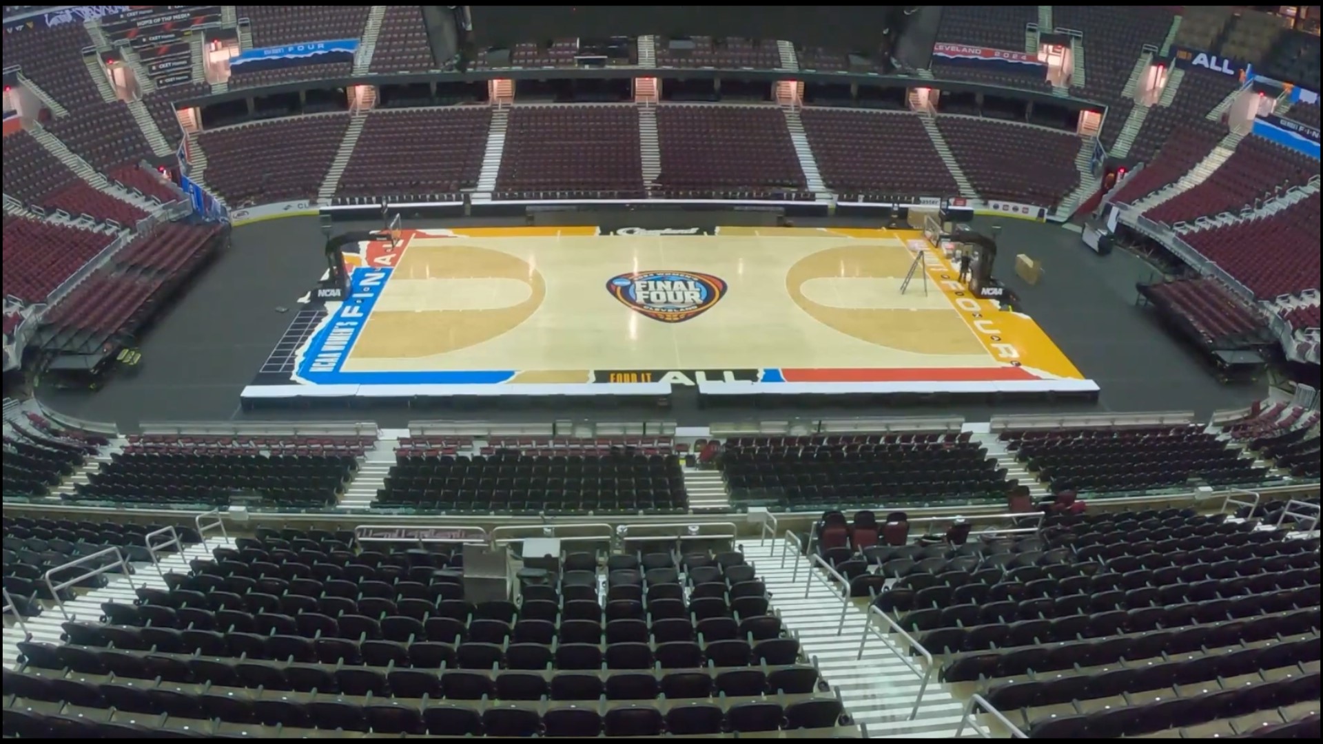 (Courtesy NCAA) Rocket Mortgage FieldHouse in Cleveland has been transformed. The NCAA shared time-lapse video of the installation of the Women's Final Four court.