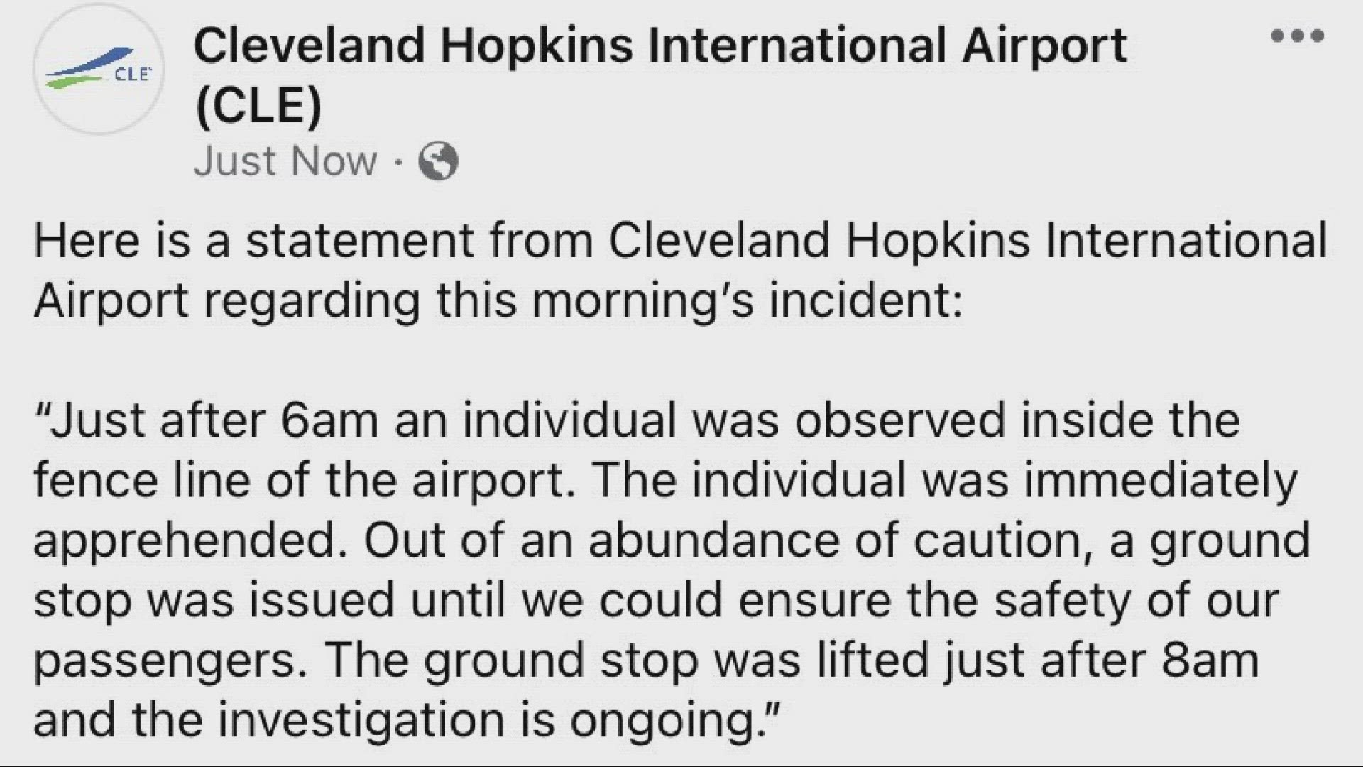 Security Breach at Cleveland Hopkins International Airport delays