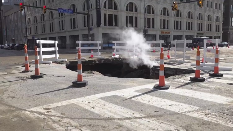 'Please avoid the area': Water main break causes road collapse in downtown Cleveland