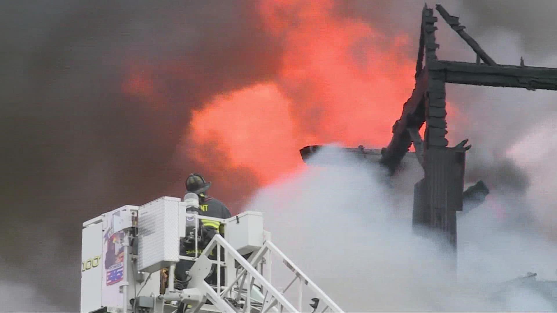 Flames were seen shooting into the sky as firefighters battled the blaze.