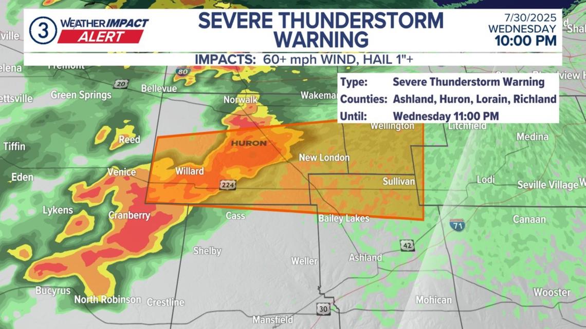 Severe Thunderstorm Warning issued for several NE Ohio counties until ...