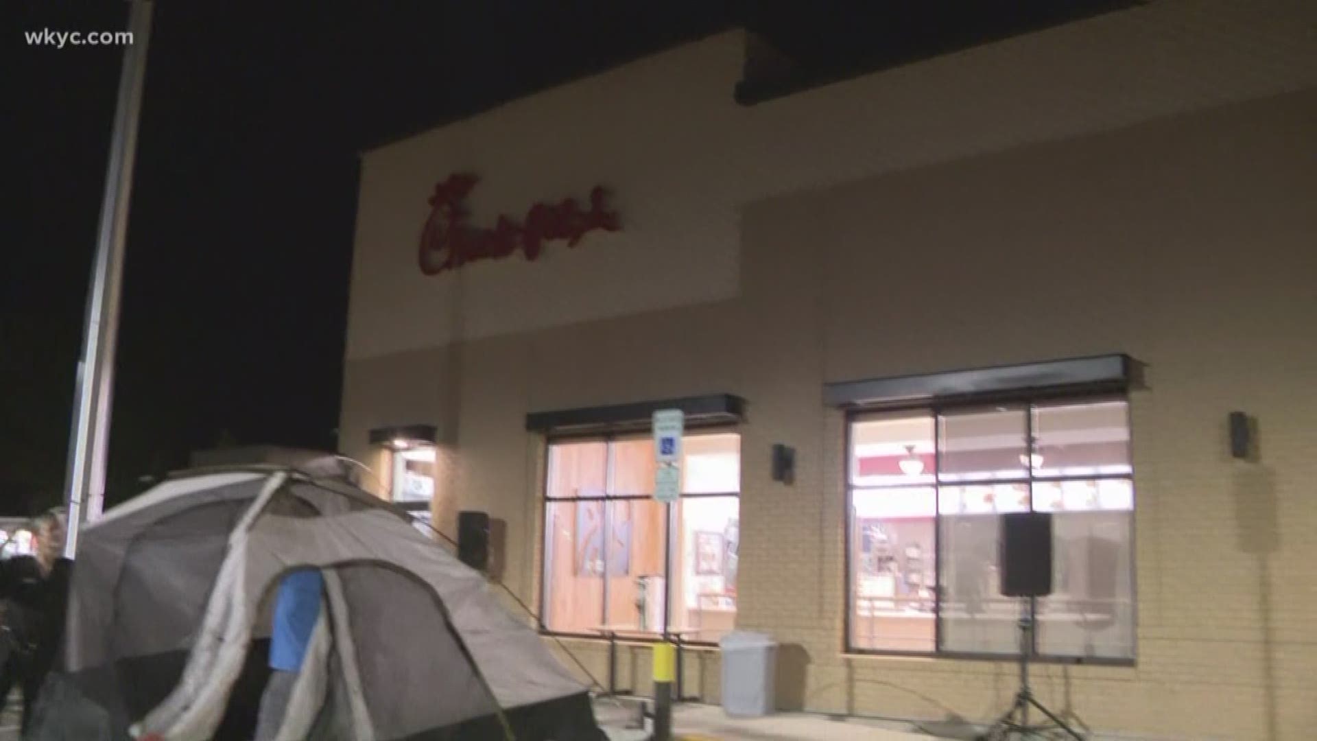 The city of Solon will open its first Chick-fil-A restaurant on Thursday.  But customers were camping out on Wednesday night, bidding to be one of the first 100 people through the door to receive free food for a year.