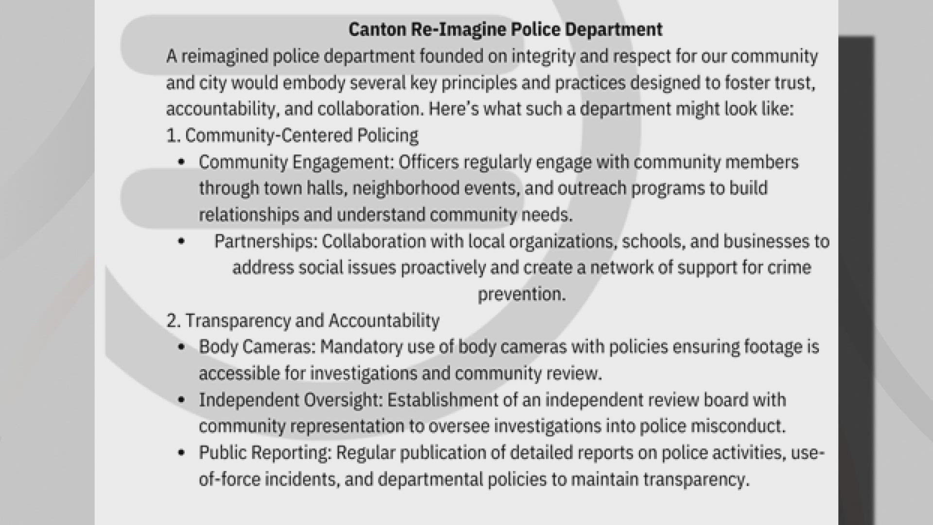 The Greater Stark County Urban League sent a letter to Canton city leaders calling for a 're-imagined' police department founded on 'integrity.'