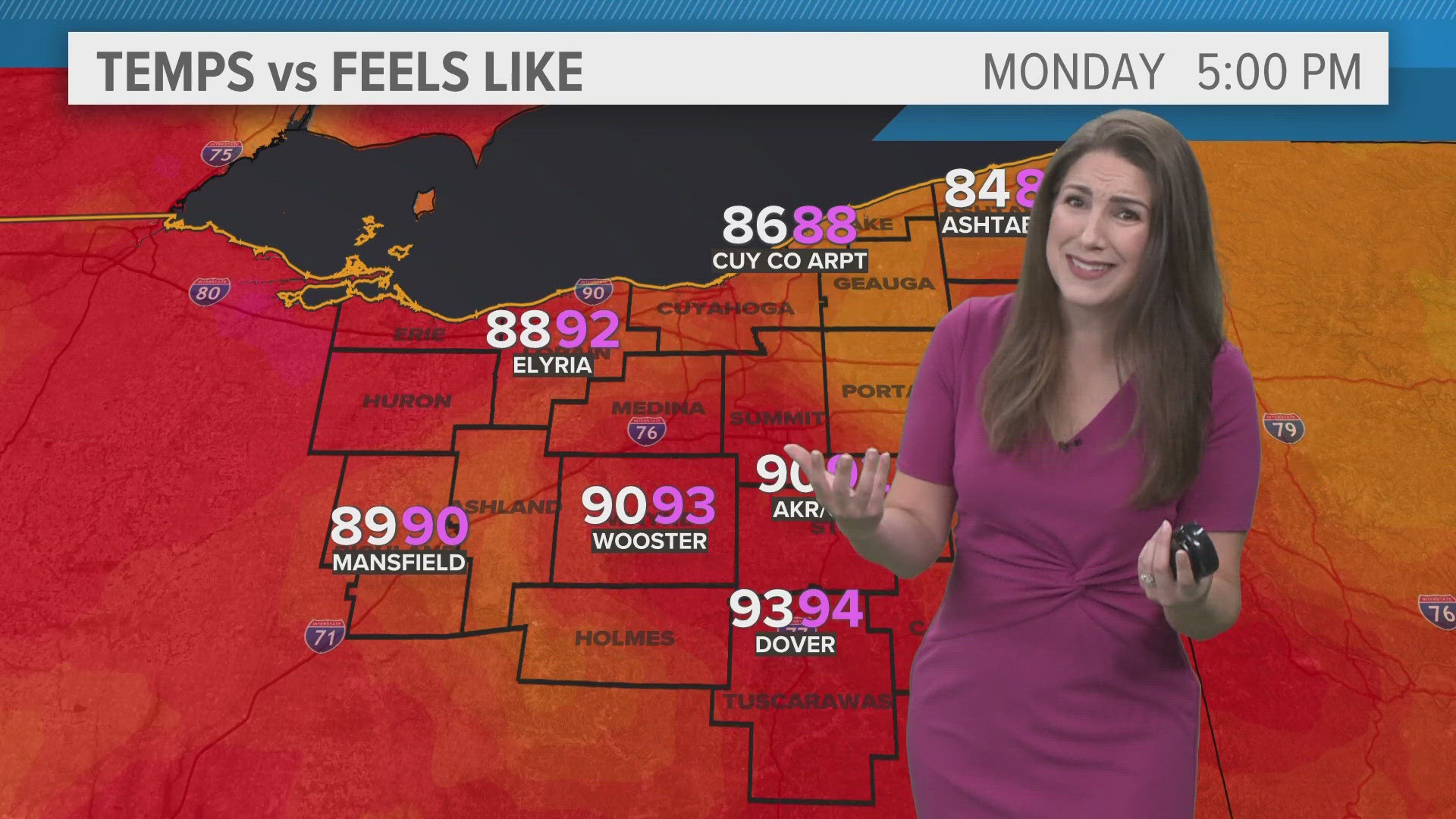 According to 3News meteorologist Anthony Copeland, temperatures on Tuesday are expected to get into the 90s with a real feel near 100.