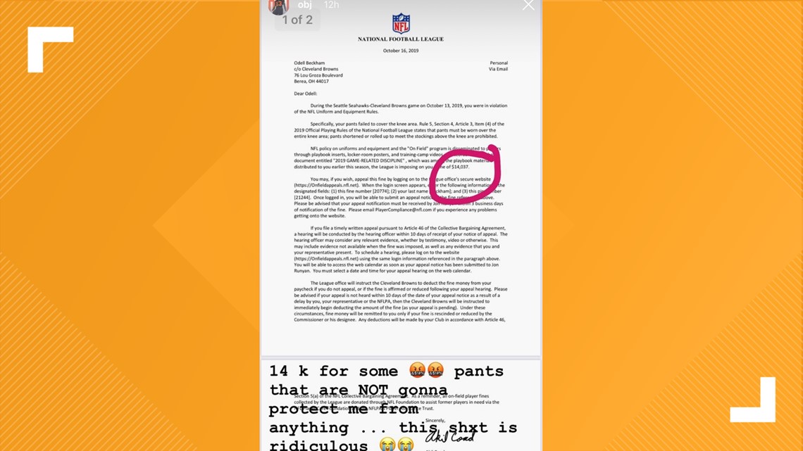 NFL fines Odell Beckham Jr. for pants not covering knees