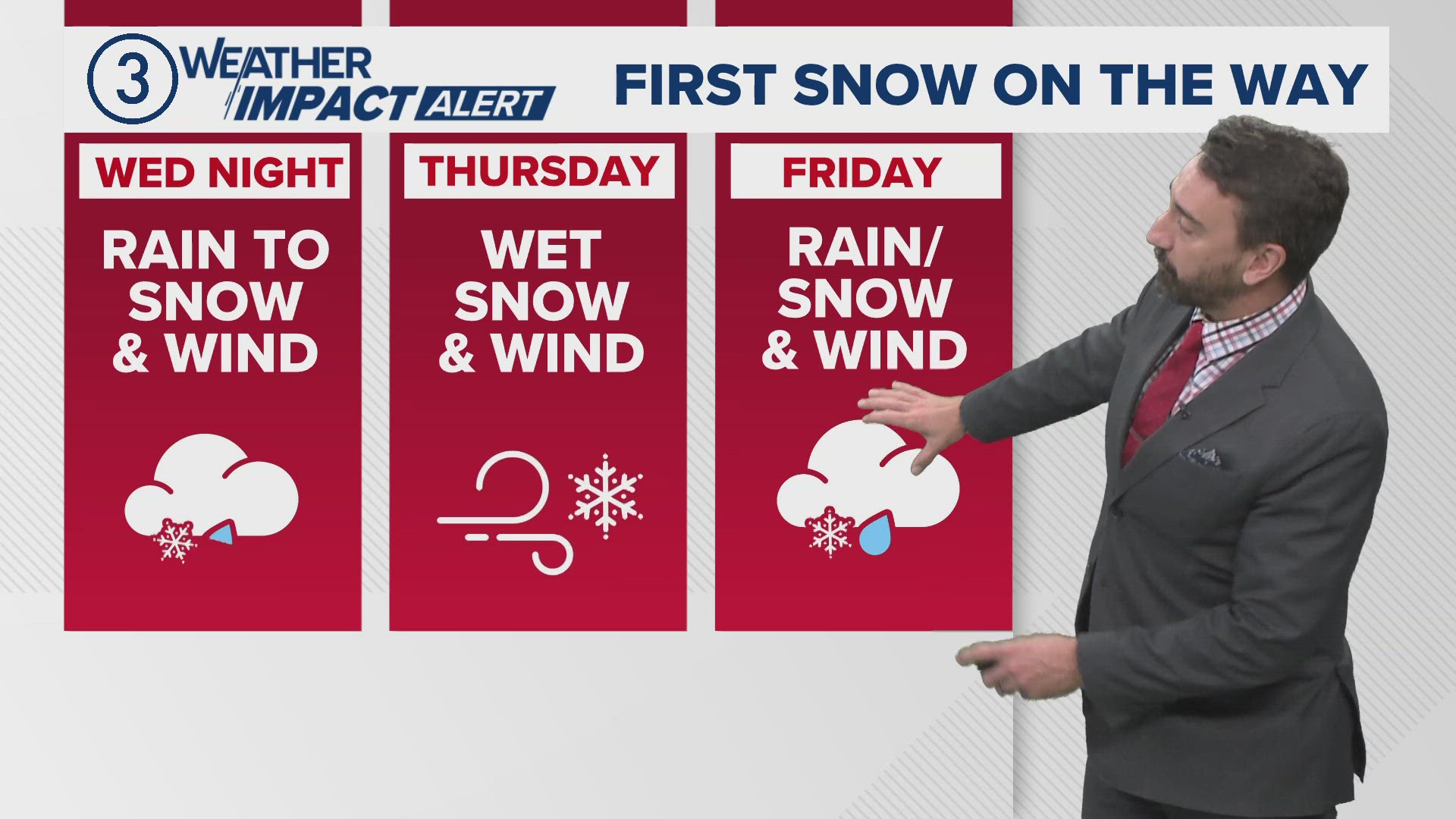 Snow is on the way this week. Matt Wintz has the hour-by-hour details in his morning weather forecast for Monday, November 18, 2024.