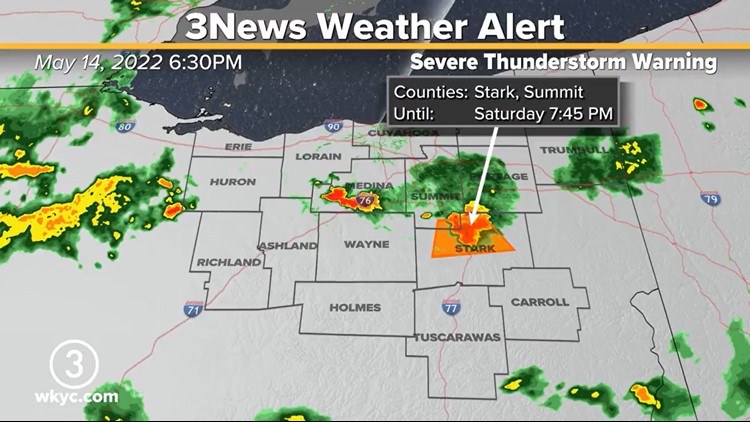 Severe thunderstorm warning in effect for multiple Northeast Ohio counties