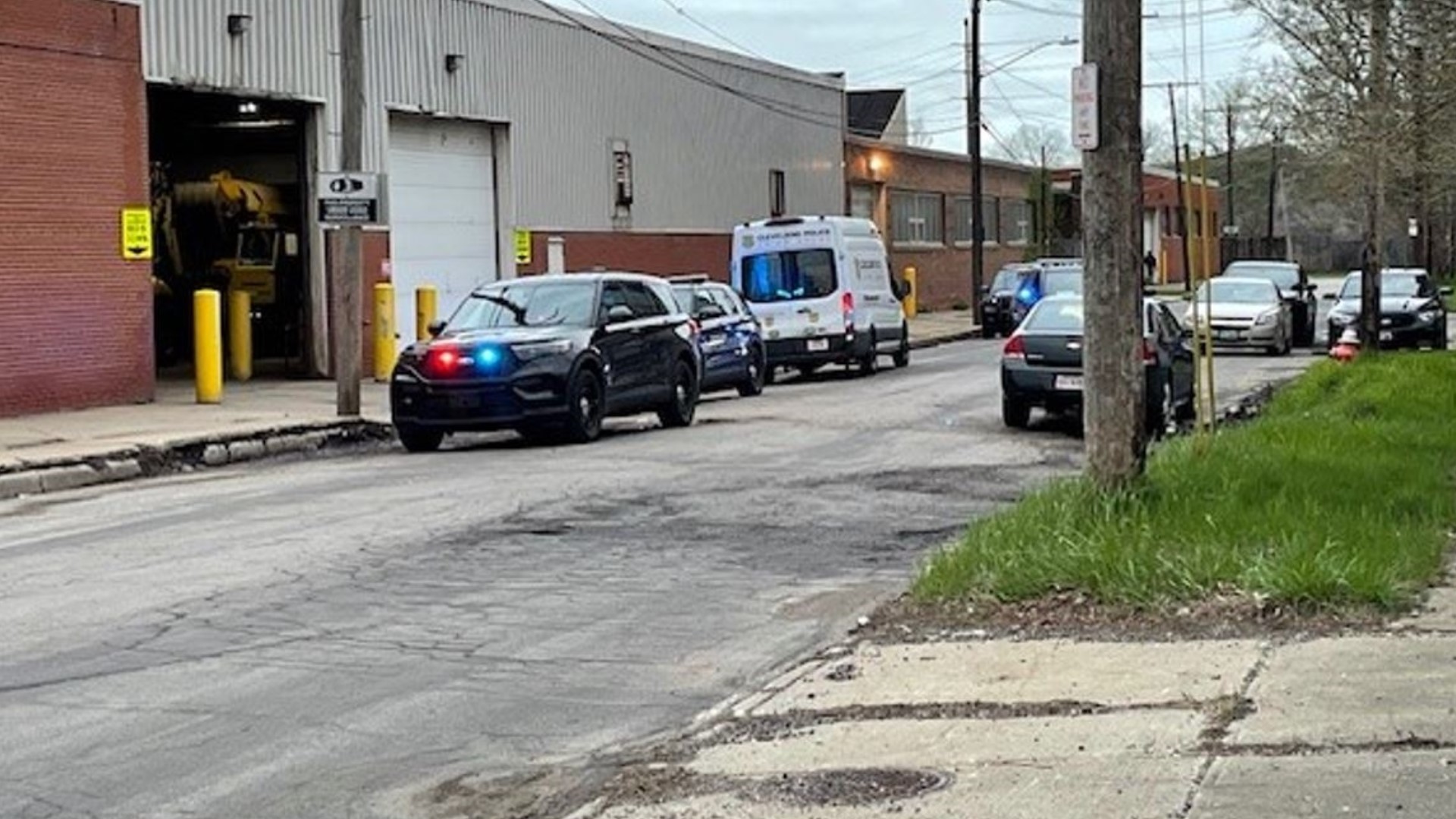 This is video from the scene where a Cleveland city employee was hurt in a shooting in the 2300 block of East 65th Street.