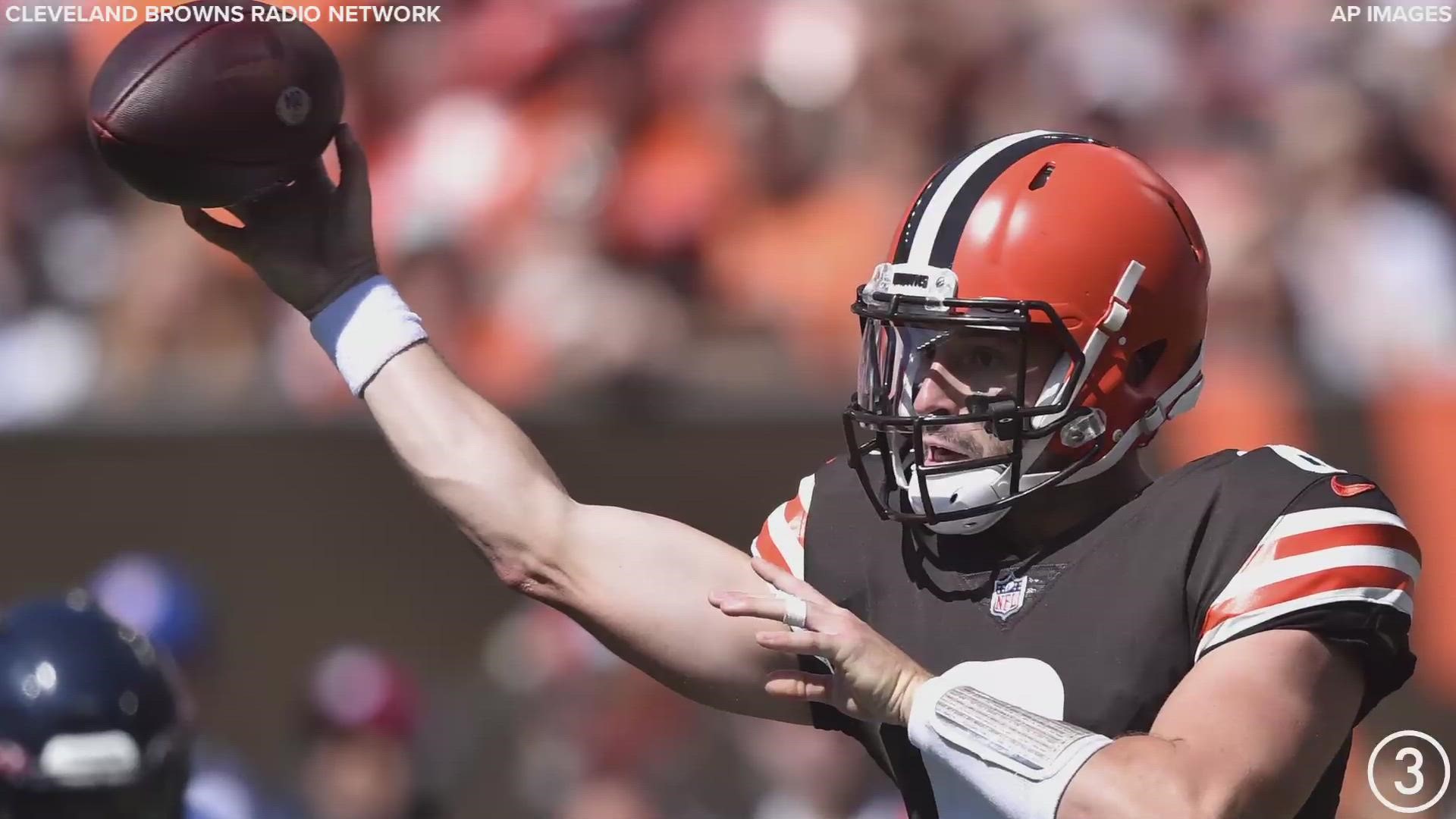 Cleveland Browns quarterback Baker Mayfield appeared to injure his shoulder after making a tackle following an interception vs. the Houston Texans.