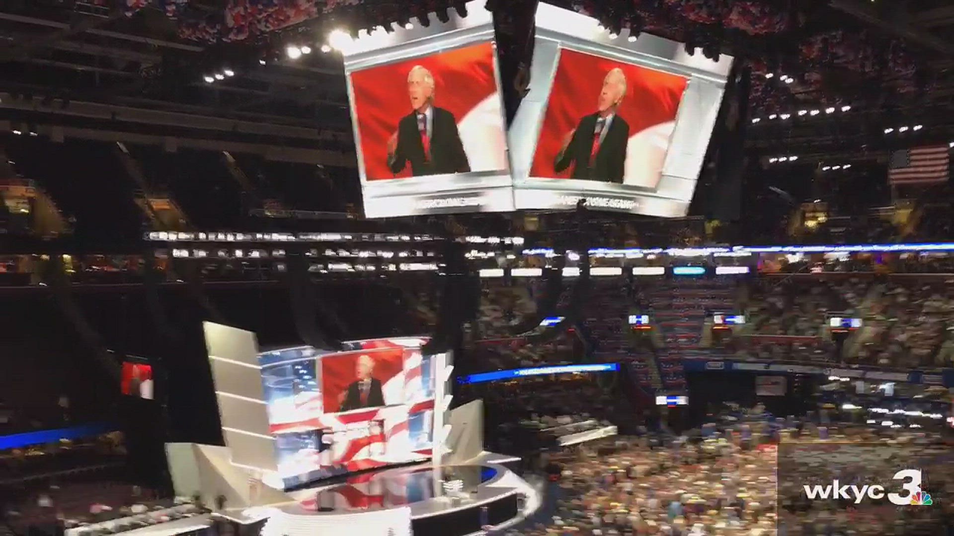 Former NFL quarterback Fran Tarkenton addresses the crowd at the The Republican National Convention.