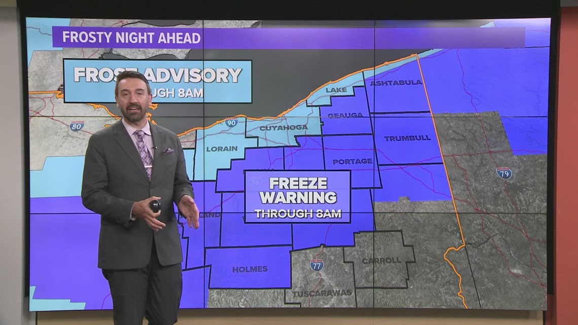 Freeze warning issued in multiple Northeast Ohio counties with temps falling to the 30s overnight