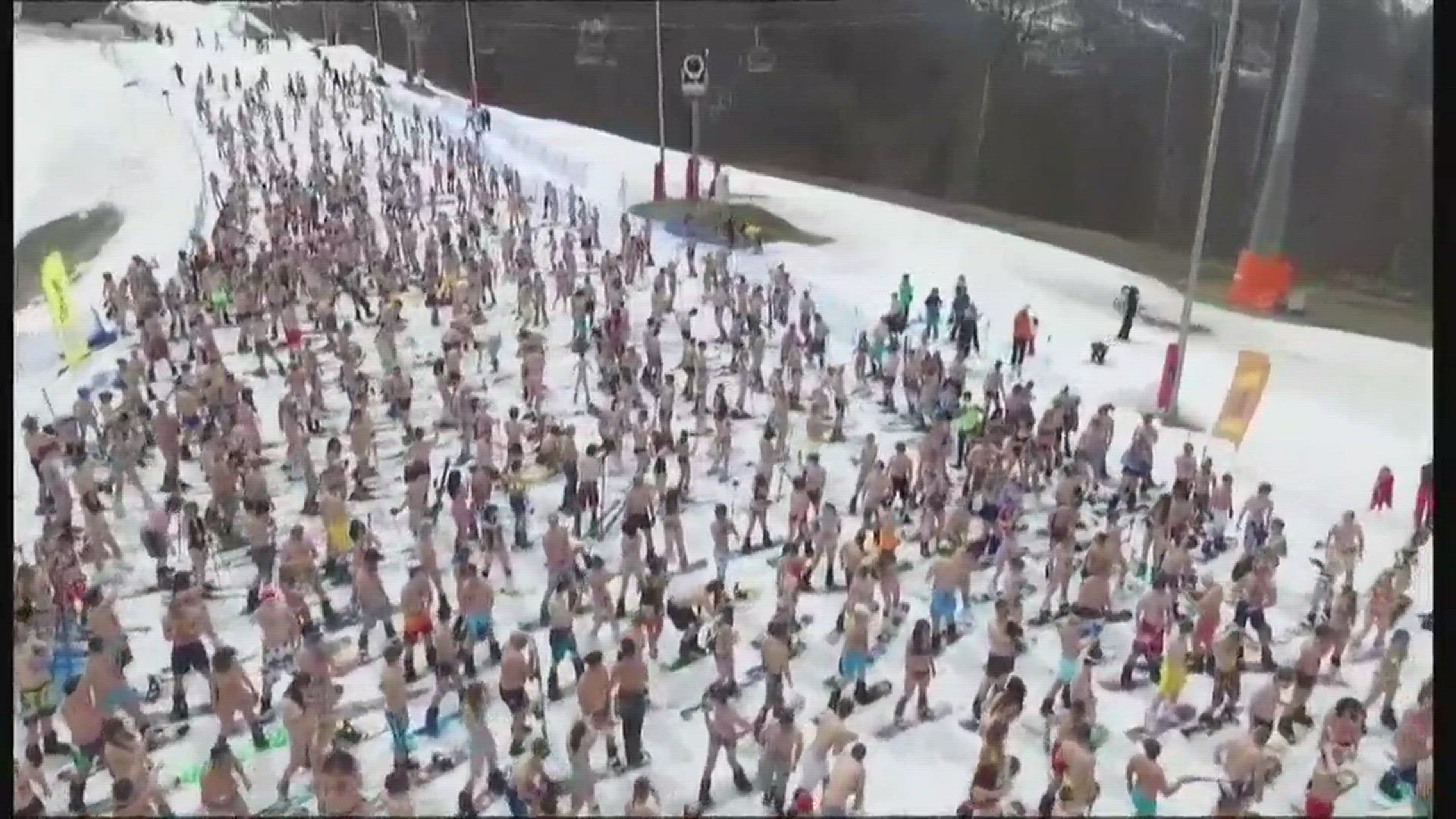 April 9, 2016: More than 1,000 people simultaneously went down the slopes in their bathing suits to break the world record.