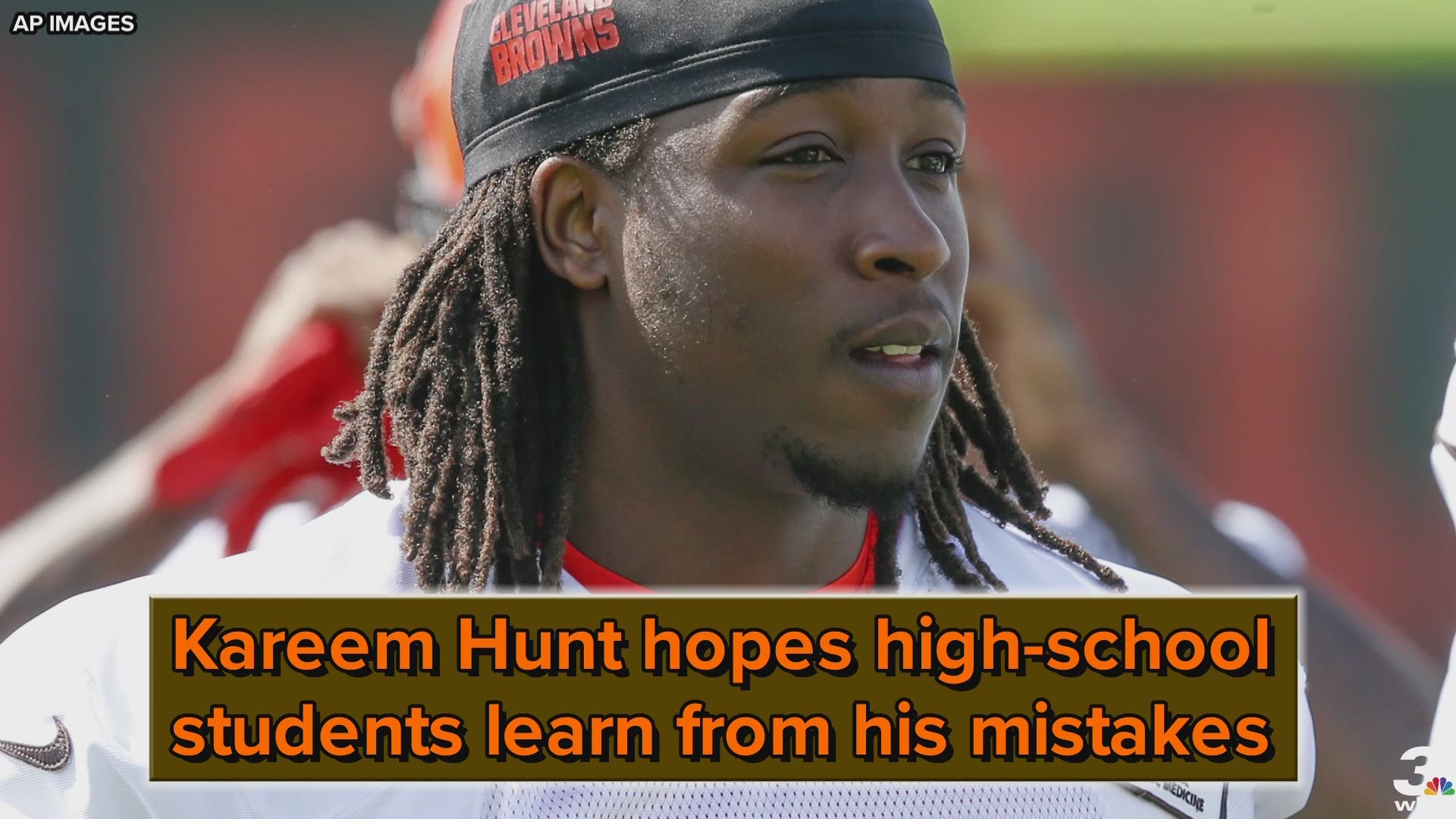 Cleveland Browns running back Kareem Hunt hopes high-school students learn from his mistakes.