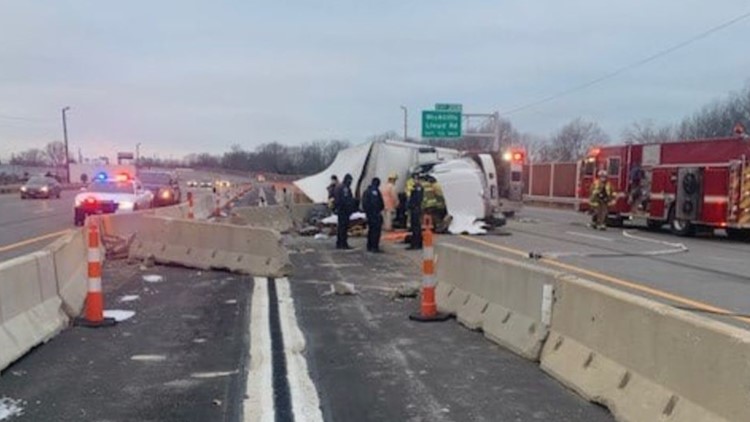 Driver extricated after truck crashes through concrete divider on Route 2 West in Wickliffe
