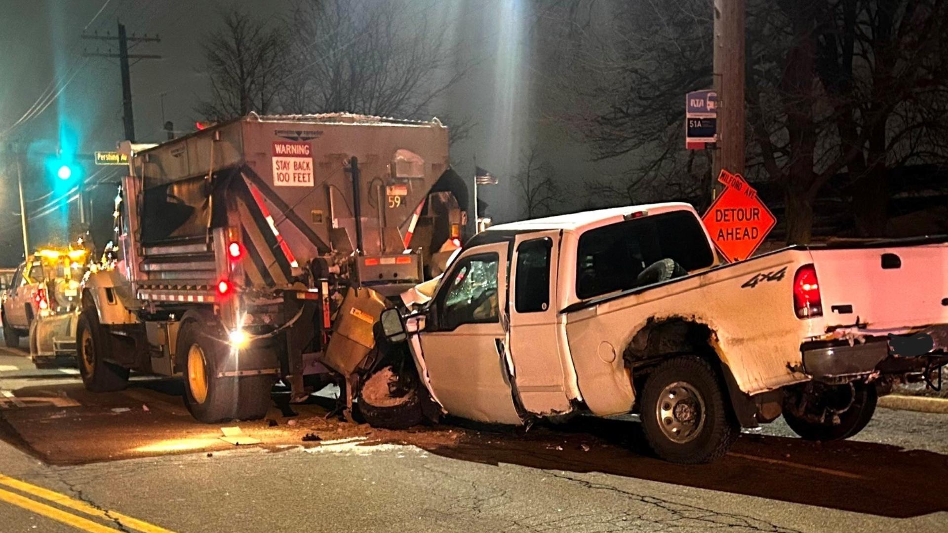 Driver extracted from pickup truck after overnight crash with plow in ...