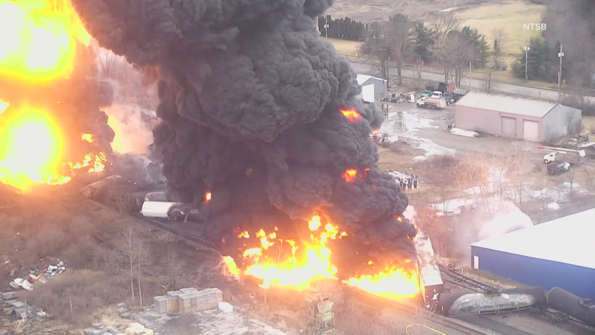 As we mark one year since the toxic Ohio train derailment in East Palestine, the NTSB has released videos of the explosions, fire and huge plume of black smoke.