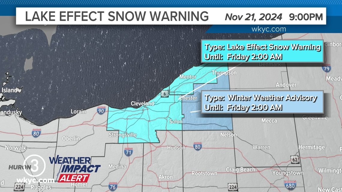 Lake-effect snow warning issued for Cuyahoga, Lake counties