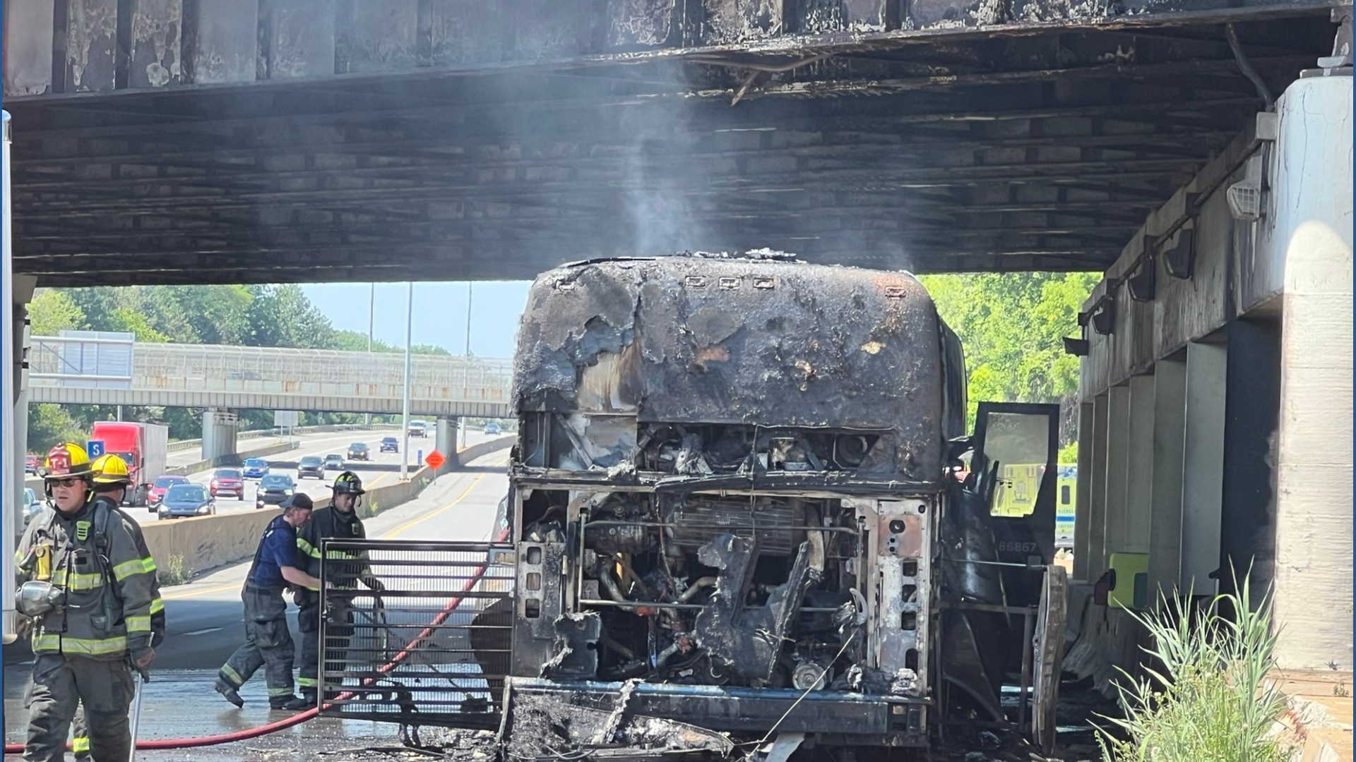 Greyhound bus catches fire on I-71 south in Cleveland: See photos, videos