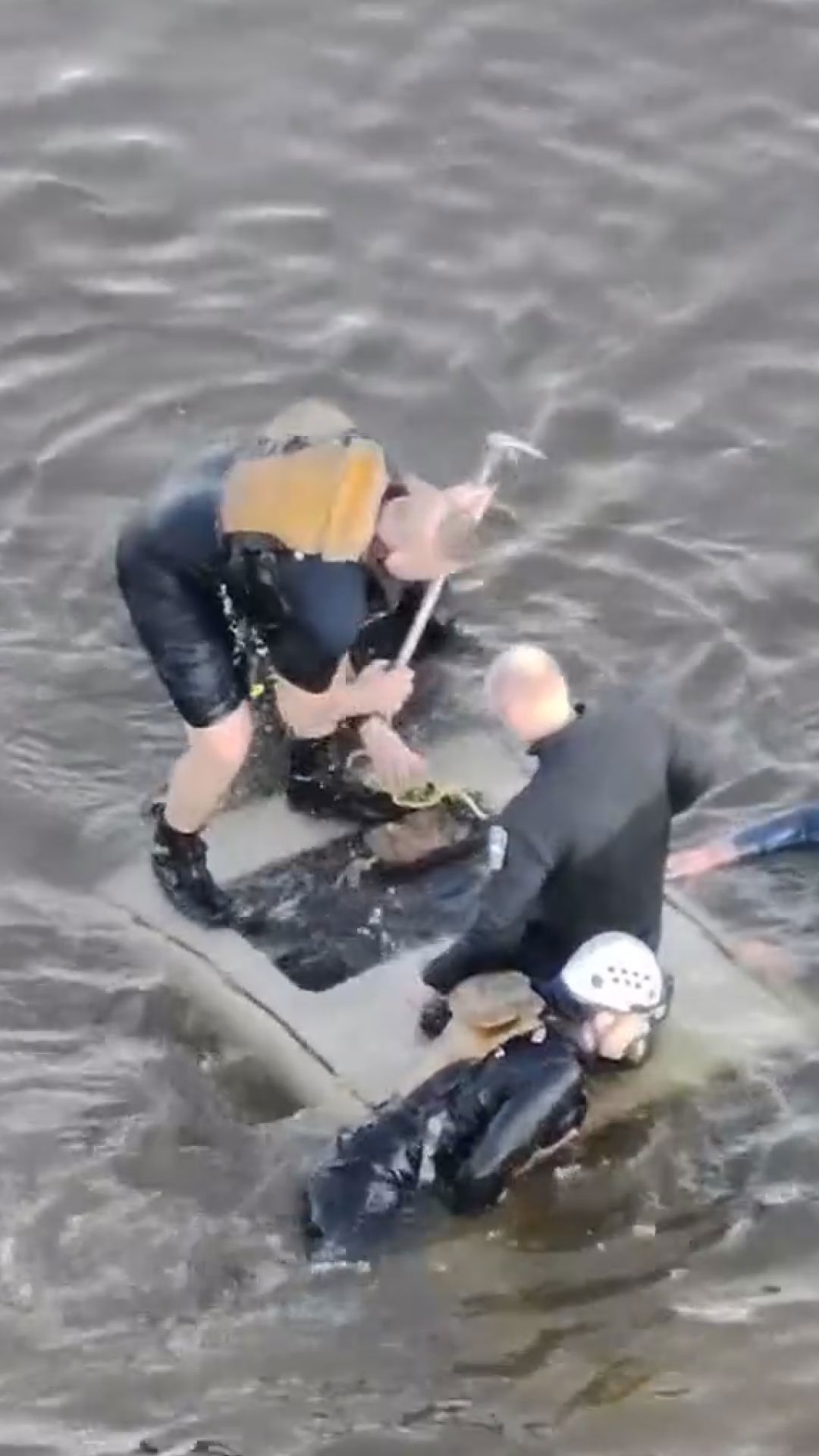 Firefighters rescue man trapped inside sinking car in freezing lake ...