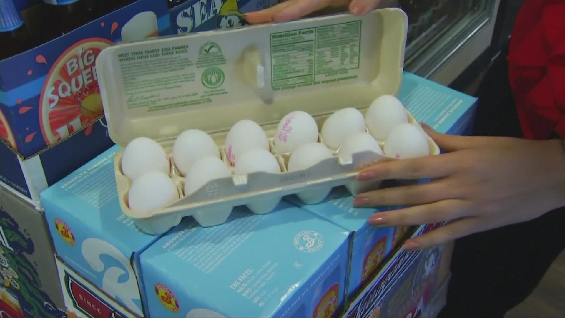 The Bureau of Labor Statistics says the price for eggs is now nearly 50 percent higher when compared to last year.