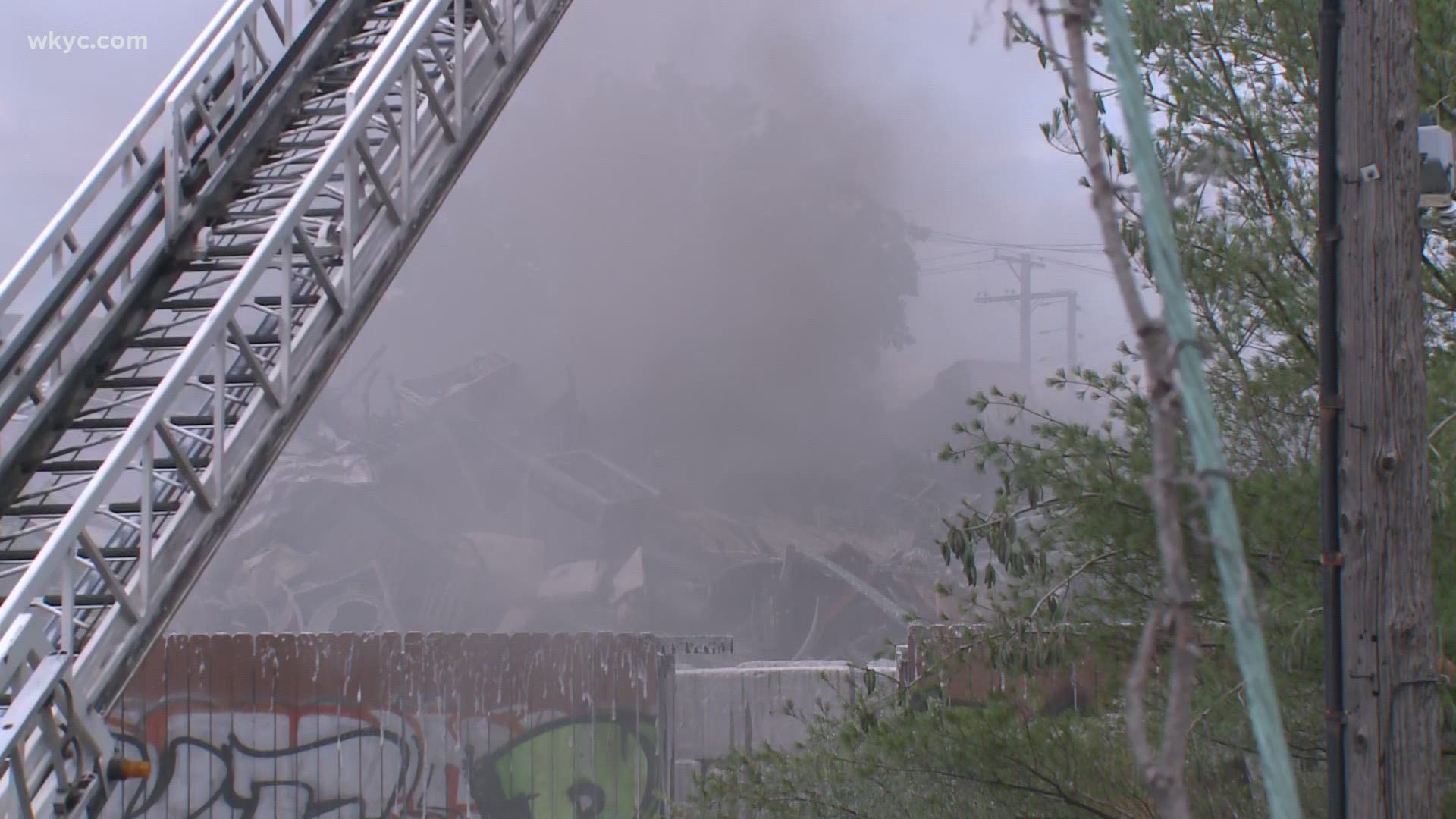 Cleveland Fire is on the scene near the 6400 block of Stock Avenue in Cleveland, working to extinguish the blaze.