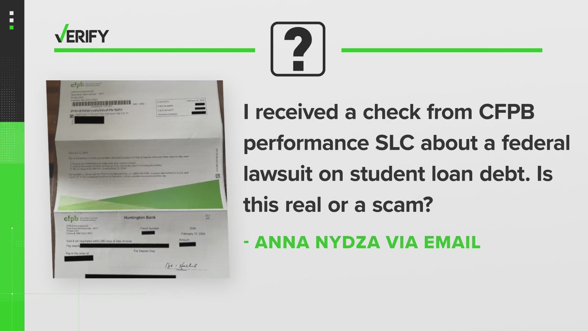 These checks are a result of defendants being accused of charging illegal upfront fees for federal student loan debt management services, and deceiving people