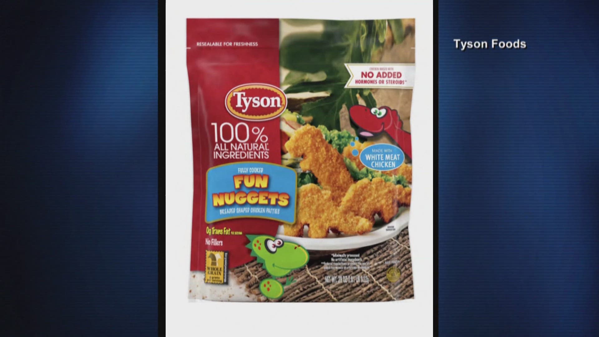 Tyson Foods is recalling nearly 30,000 pounds of breaded chicken 'Fun Nuggets' after consumers complained of finding metal pieces in the dinosaur-shaped nuggets.
