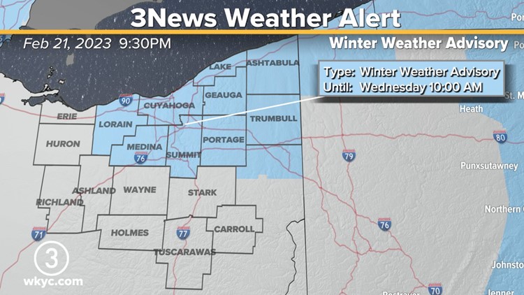 Winter Weather Advisory for most of Northeast Ohio set for Wednesday morning