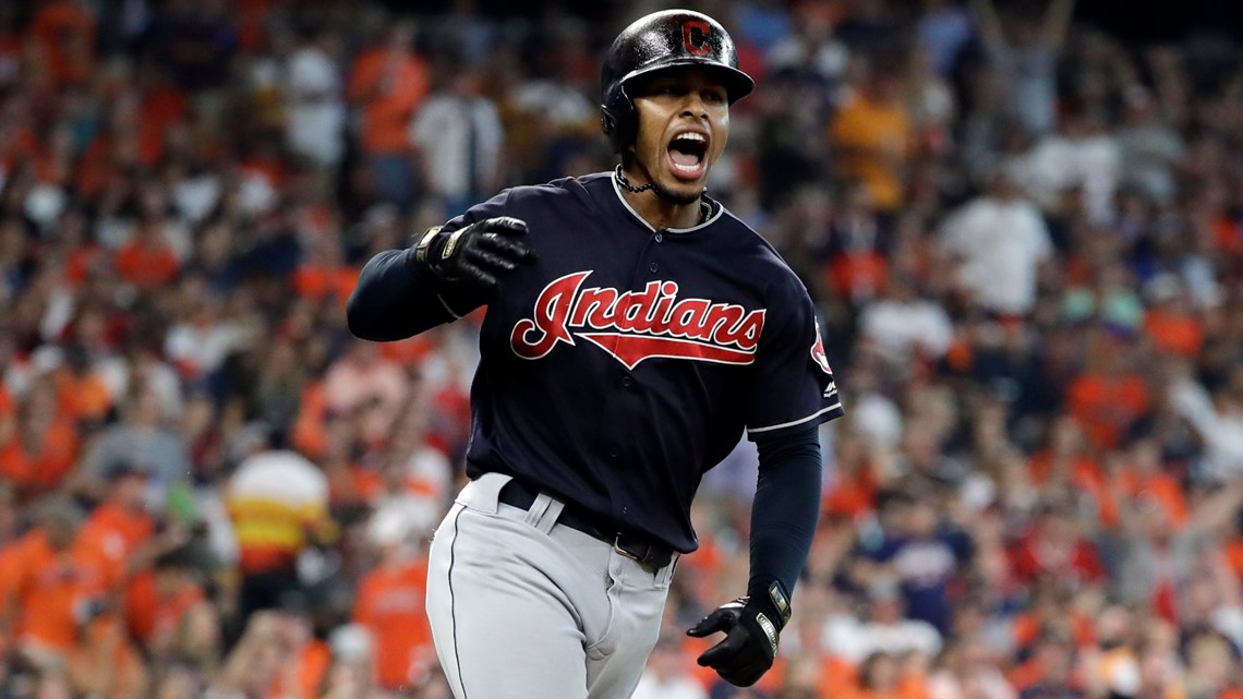 Cleveland Indians shortstop Francisco Lindor is sporting a new haircut and  color as Lindor took batting practi…