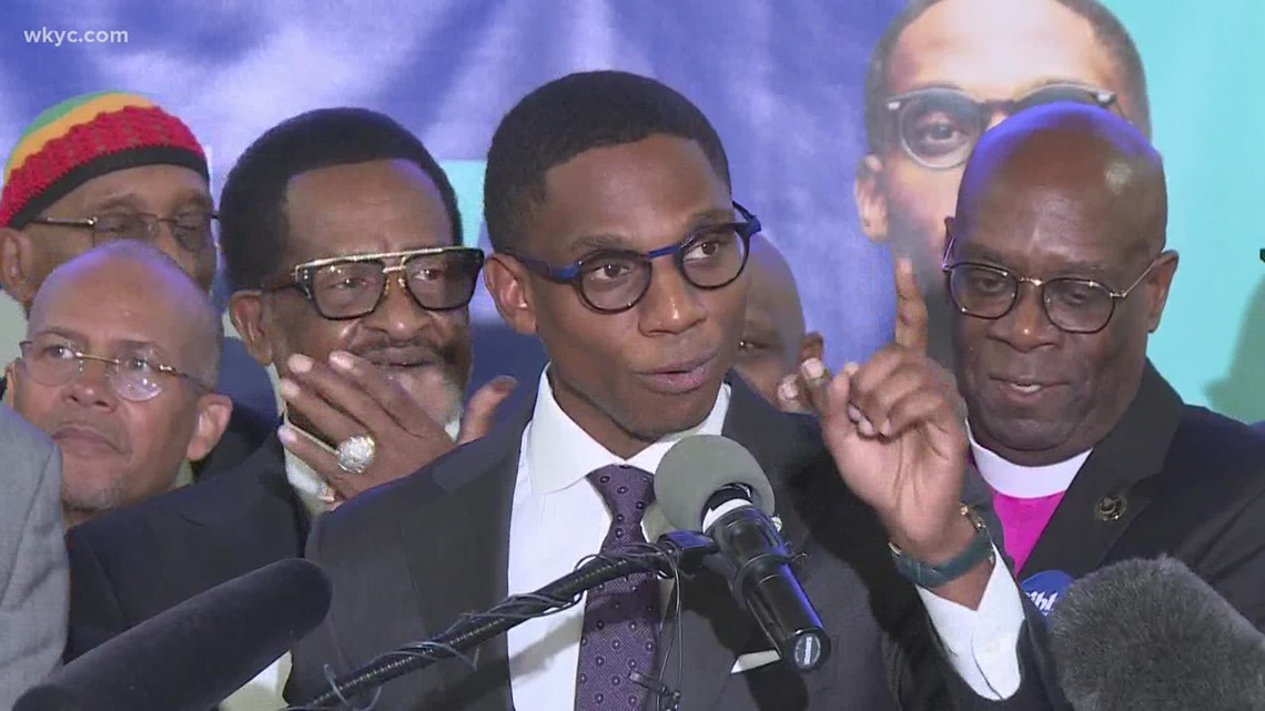 Cleveland mayor-elect Justin Bibb salutes young campaign workers and volunteers