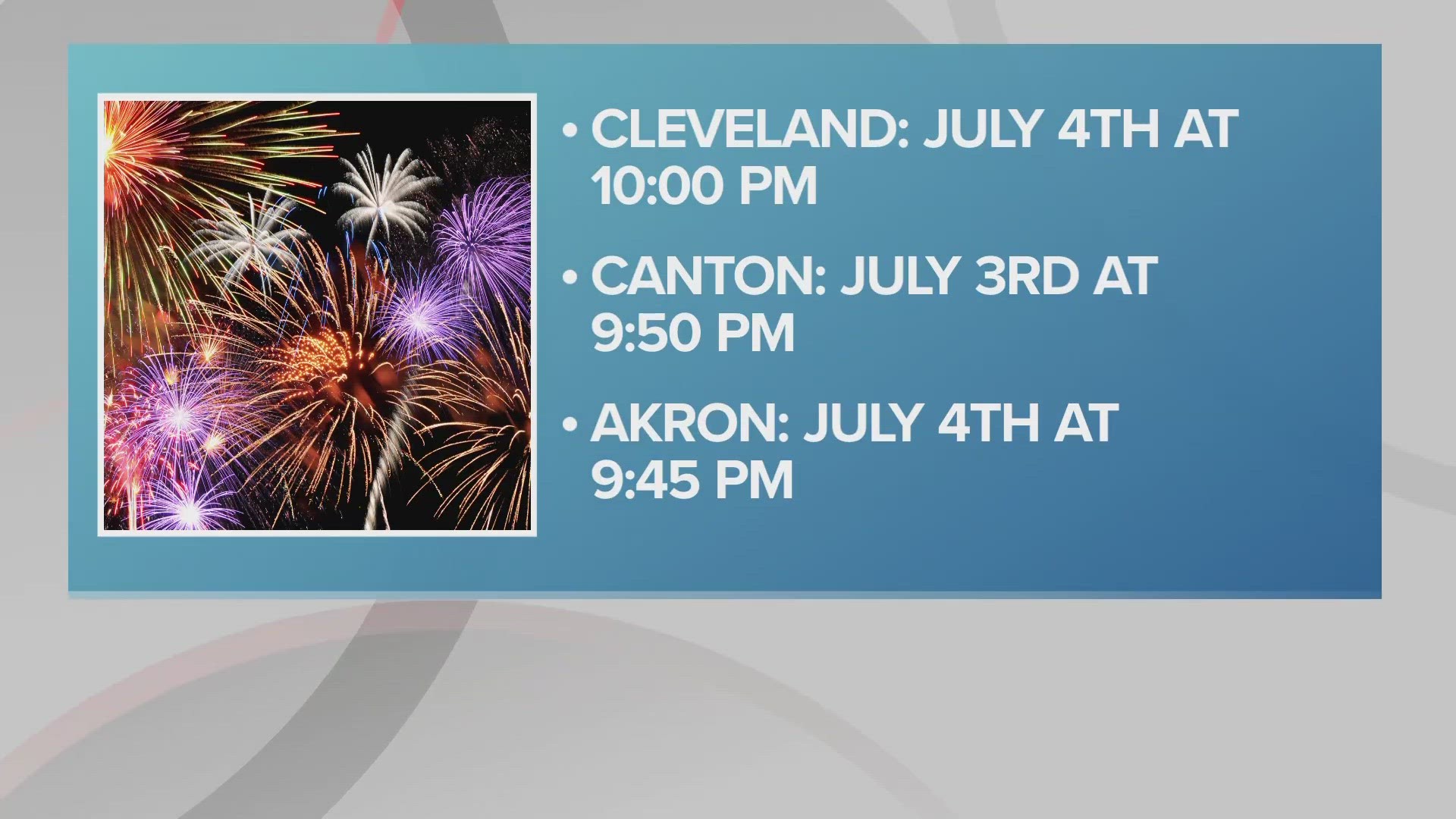 3News has compiled a list of Fourth of July events happening across Northeast Ohio!