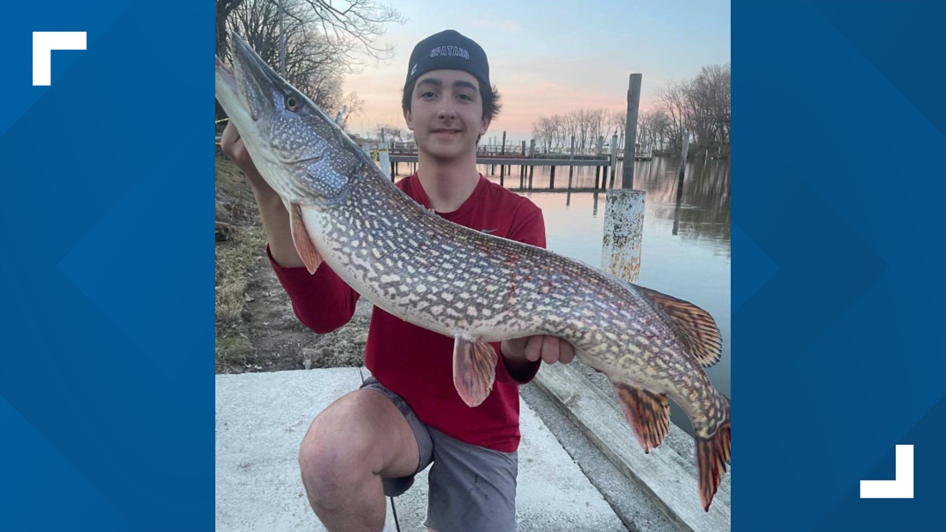 13-year-old Sam Spataro reeled in the fish on Mentor Lagoons, but because he didn't want to harm the sea creature, he let it go without weighing it for the record.