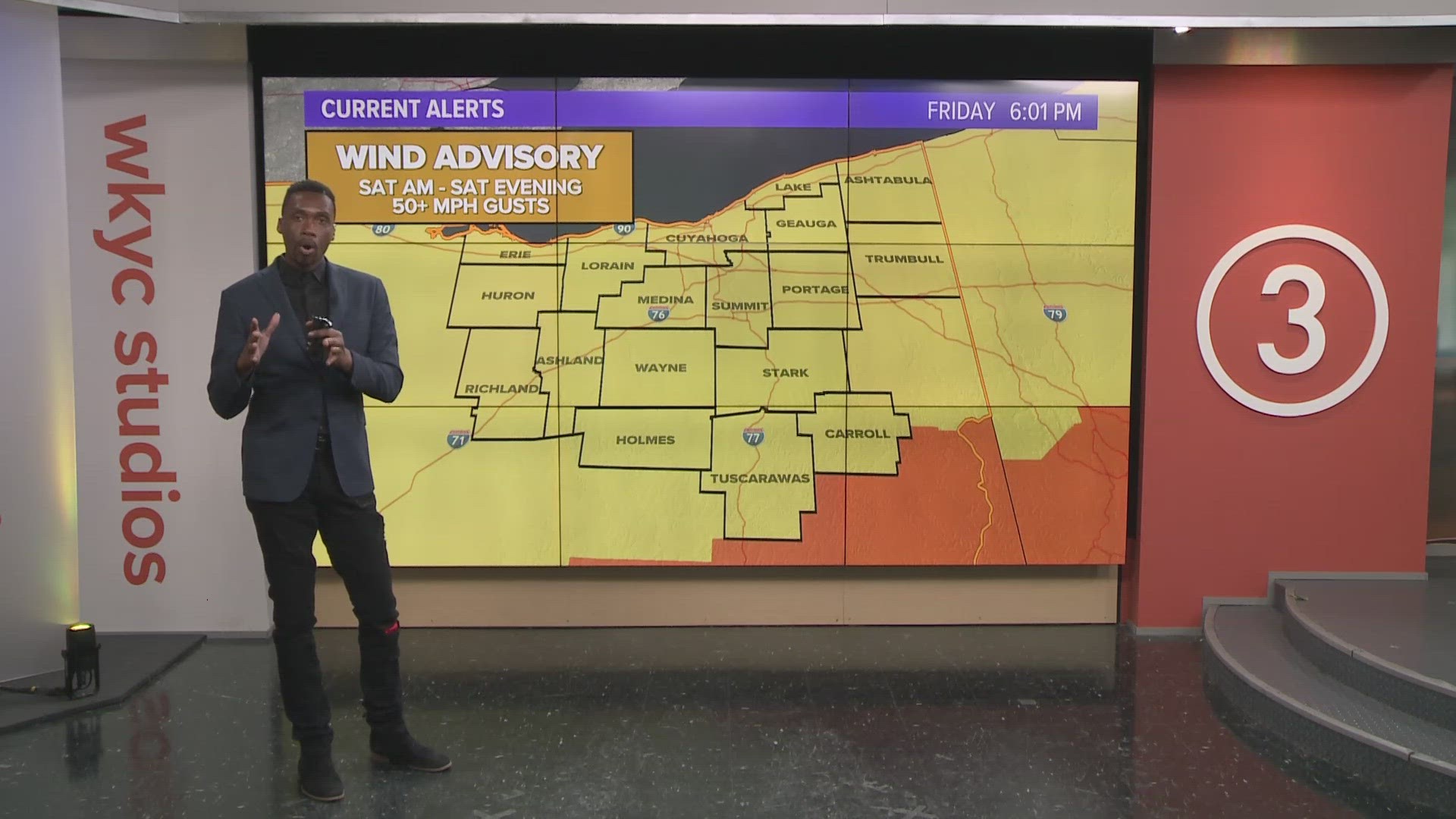 The National Weather Service says gusts on Saturday could top 50 mph.
