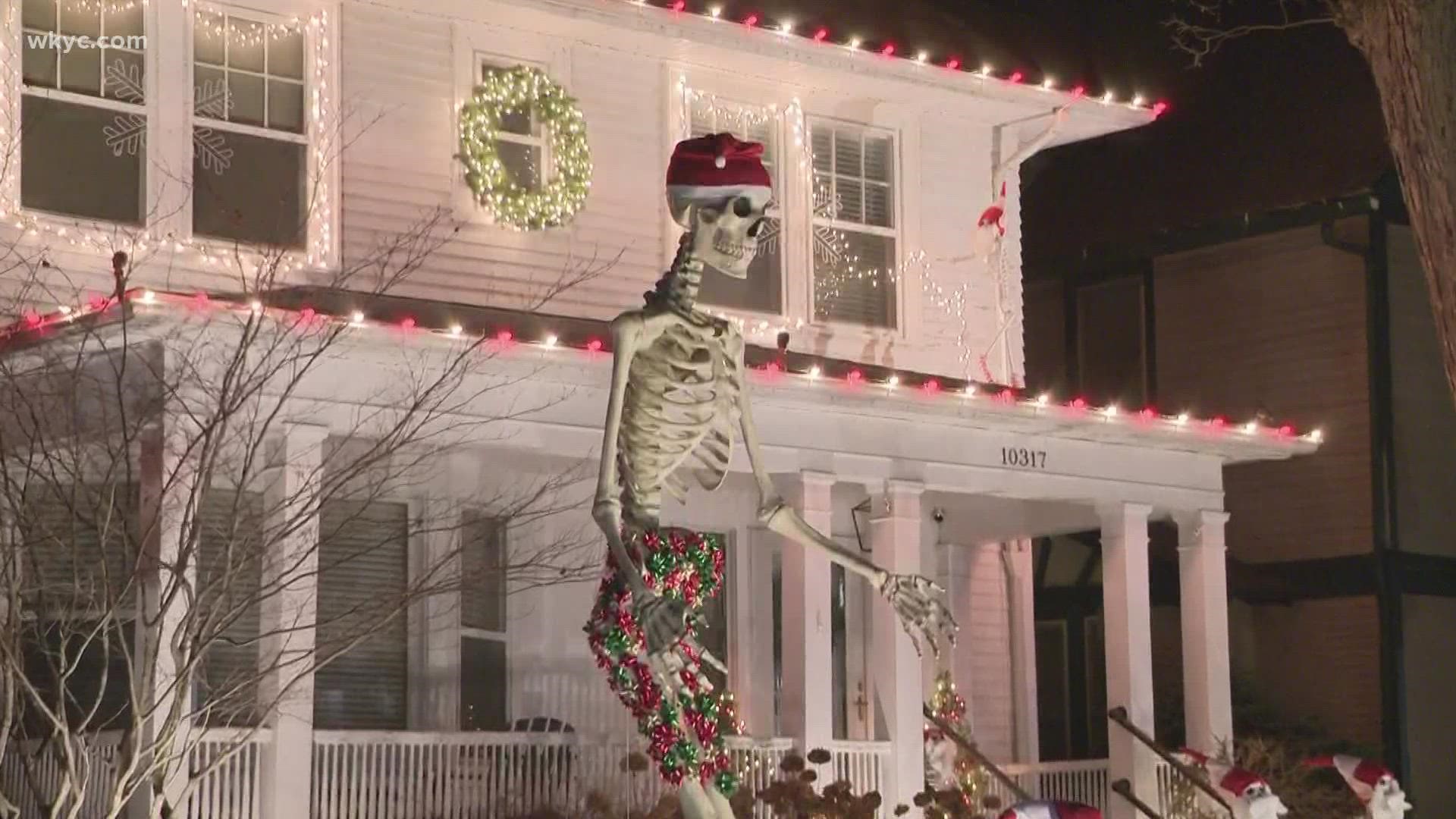 Check this out! A family in the Cleveland area has decorated their home on Clifton Boulevard for Christmas with a 12-foot-tall skeleton.