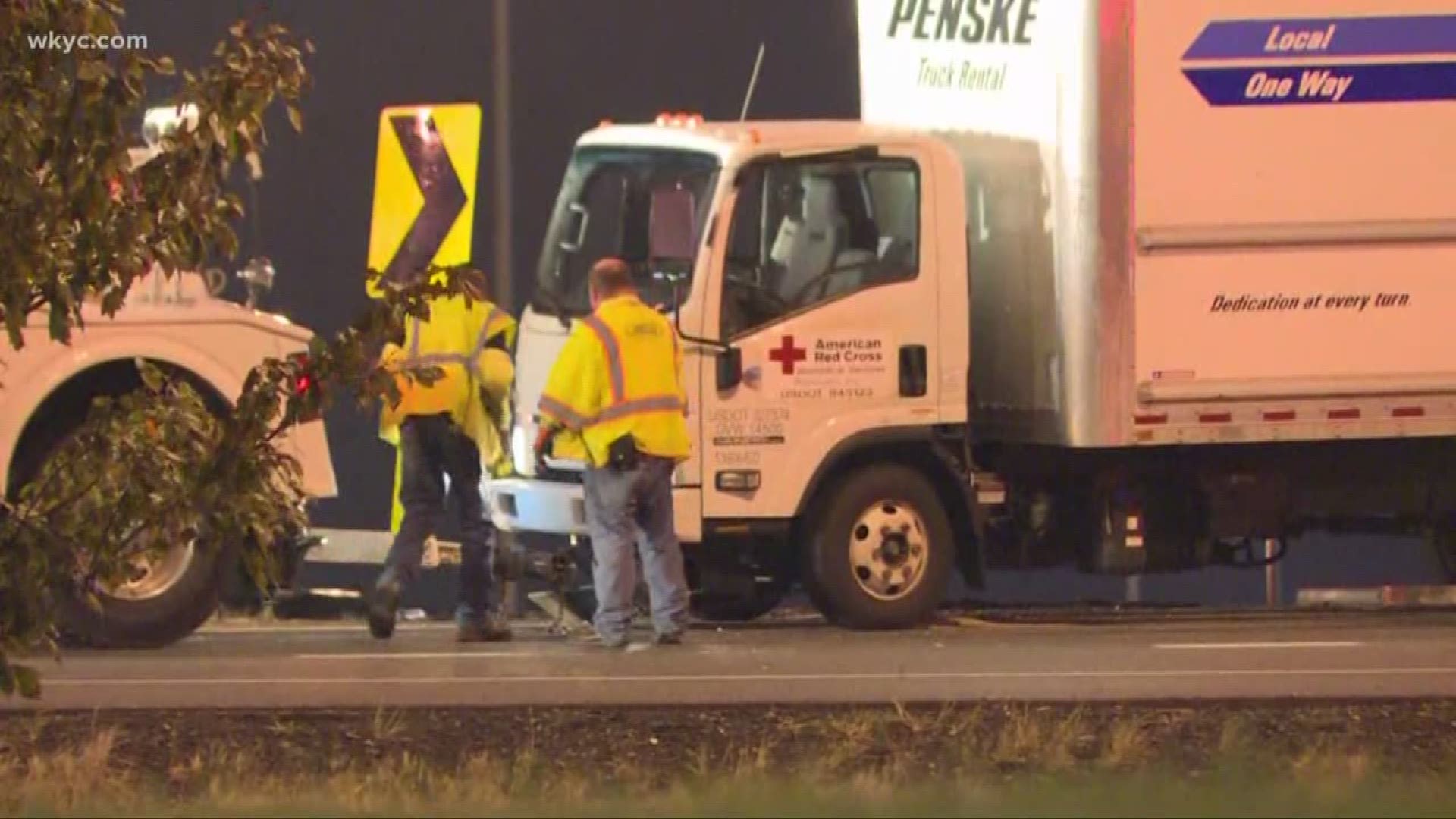 Oct. 24, 2017: A crash near downtown Cleveland closed part of I-77 North overnight. It happened where I-77 meets I-90 East. A truck rented by the American Red Cross, which was transporting blood donations, rolled over.