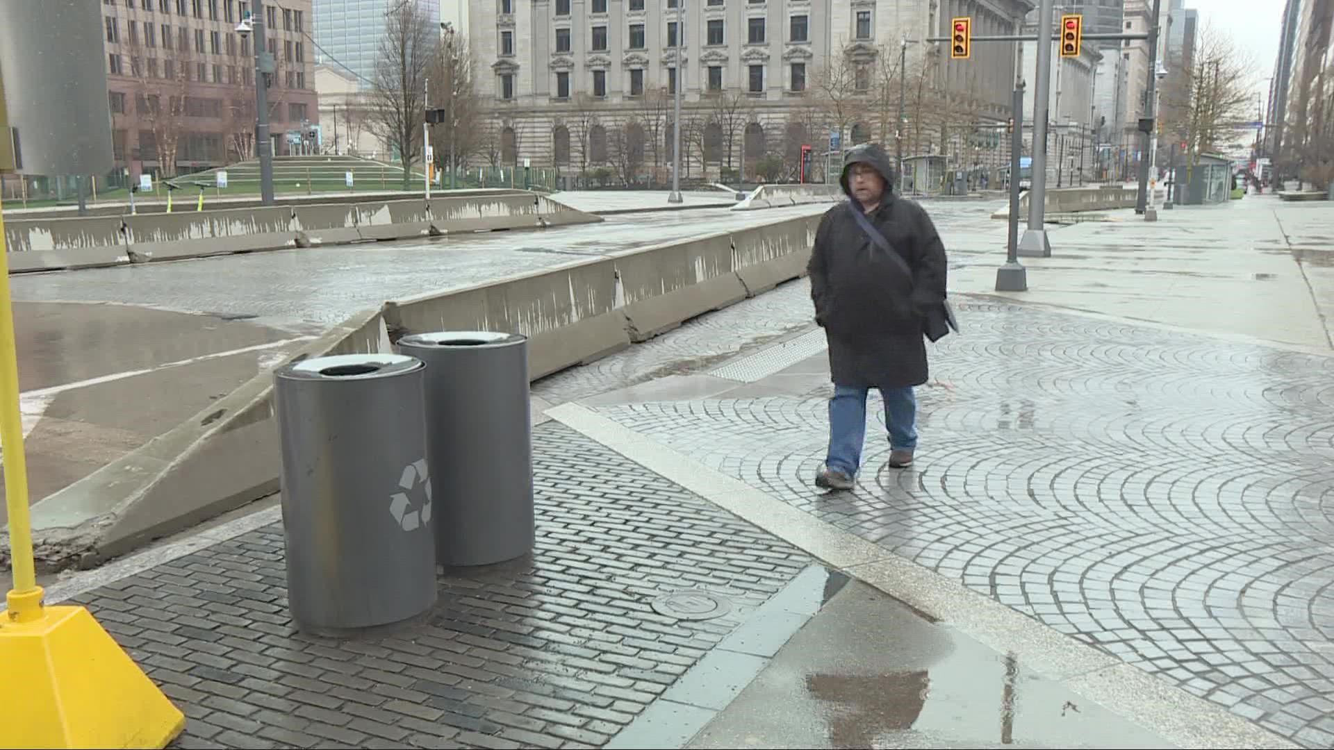 The concrete barriers have been at Public Square since 2017. The city will pay $1.5 million of the estimated $3 million cost of the project.
