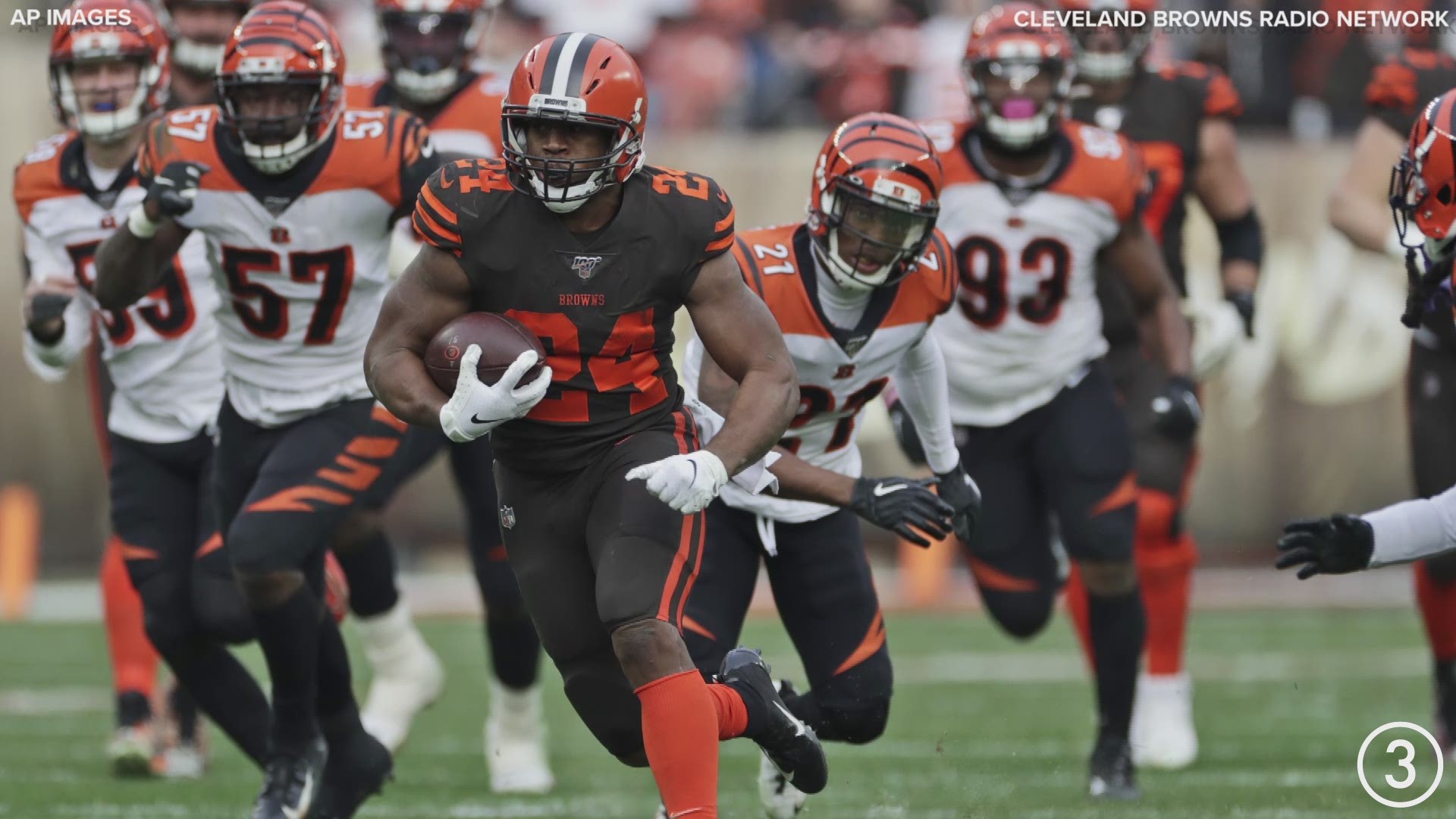 Cleveland Browns running back Nick Chubb made up for lost time by breaking a 57-yard run early in the second half against the Cincinnati Bengals in Cleveland.