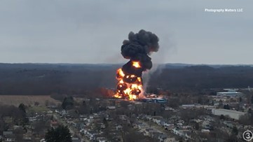 Crews conduct 'controlled release' of chemicals amid explosion concerns at train derailment in Columbiana County
