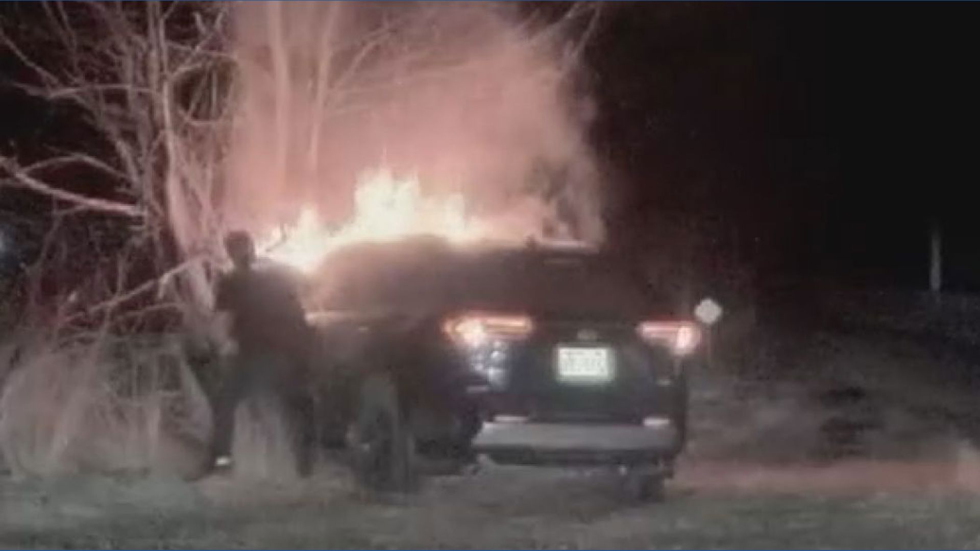 Driver rescued from burning SUV after crashing into tree and losing ...