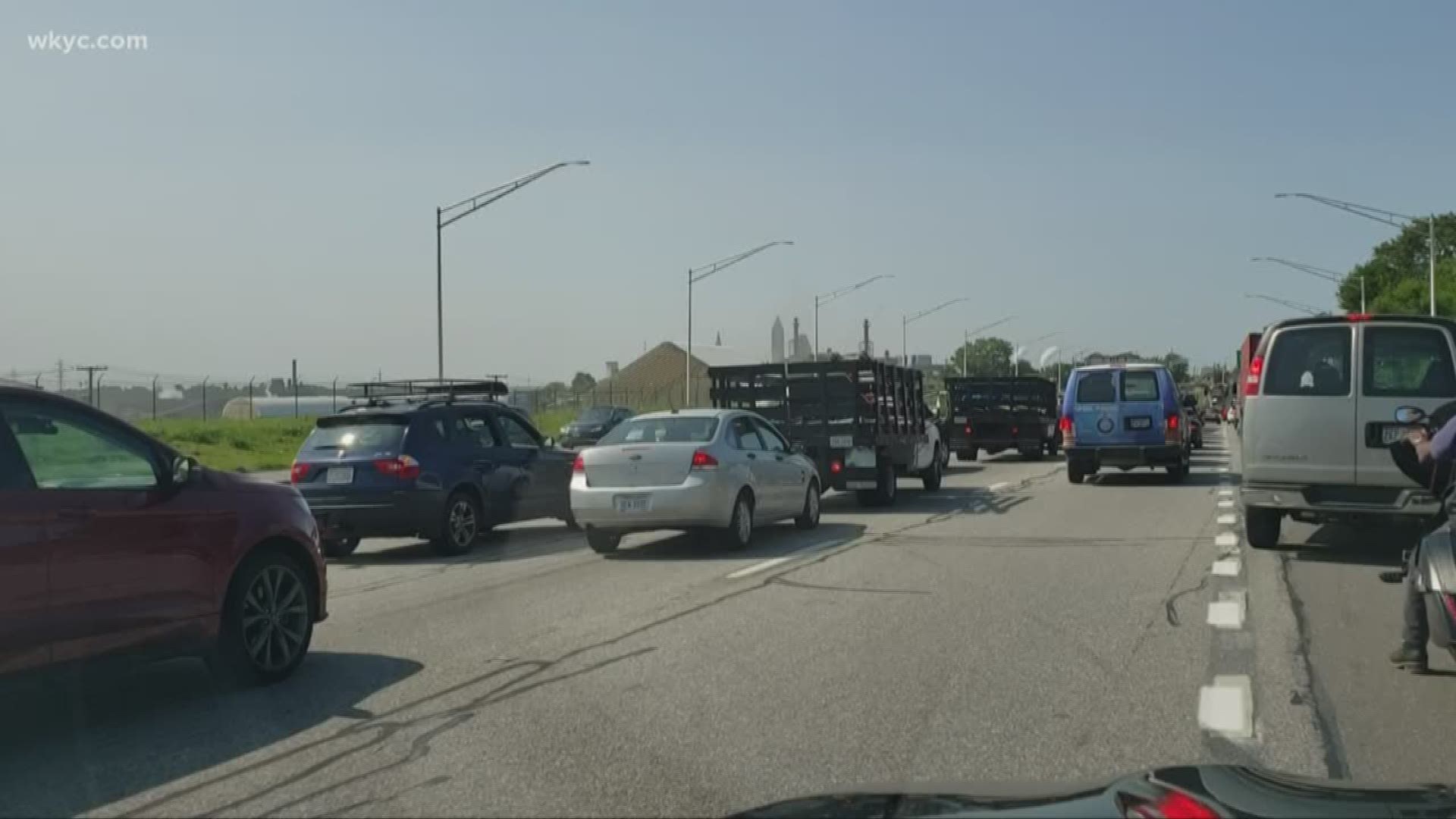 Cleveland Police say the truck lost its load while going northbound from Grant Avenue to the I-490 west ramp. The result was numerous vehicles suffering tire damage. Fire officials estimated that around 100 vehicles sustained flat tires before the highway was closed.