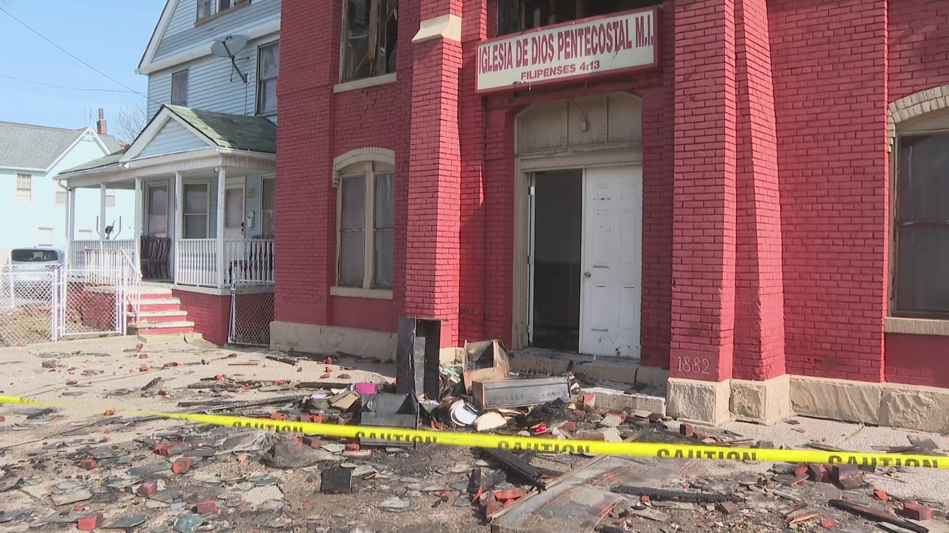 Officials say nearly 50 firefighters from 10 different companies responded to the blaze at the 156-year-old Iglesia De Dios Pentecostal Temple.