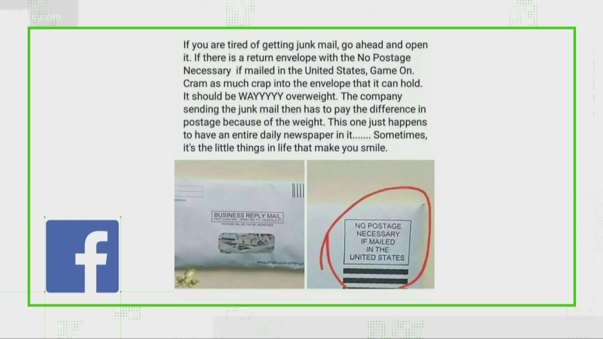 A post making the rounds on social media claims that as long as you can seal the envelope you can send back anything in those envelopes.