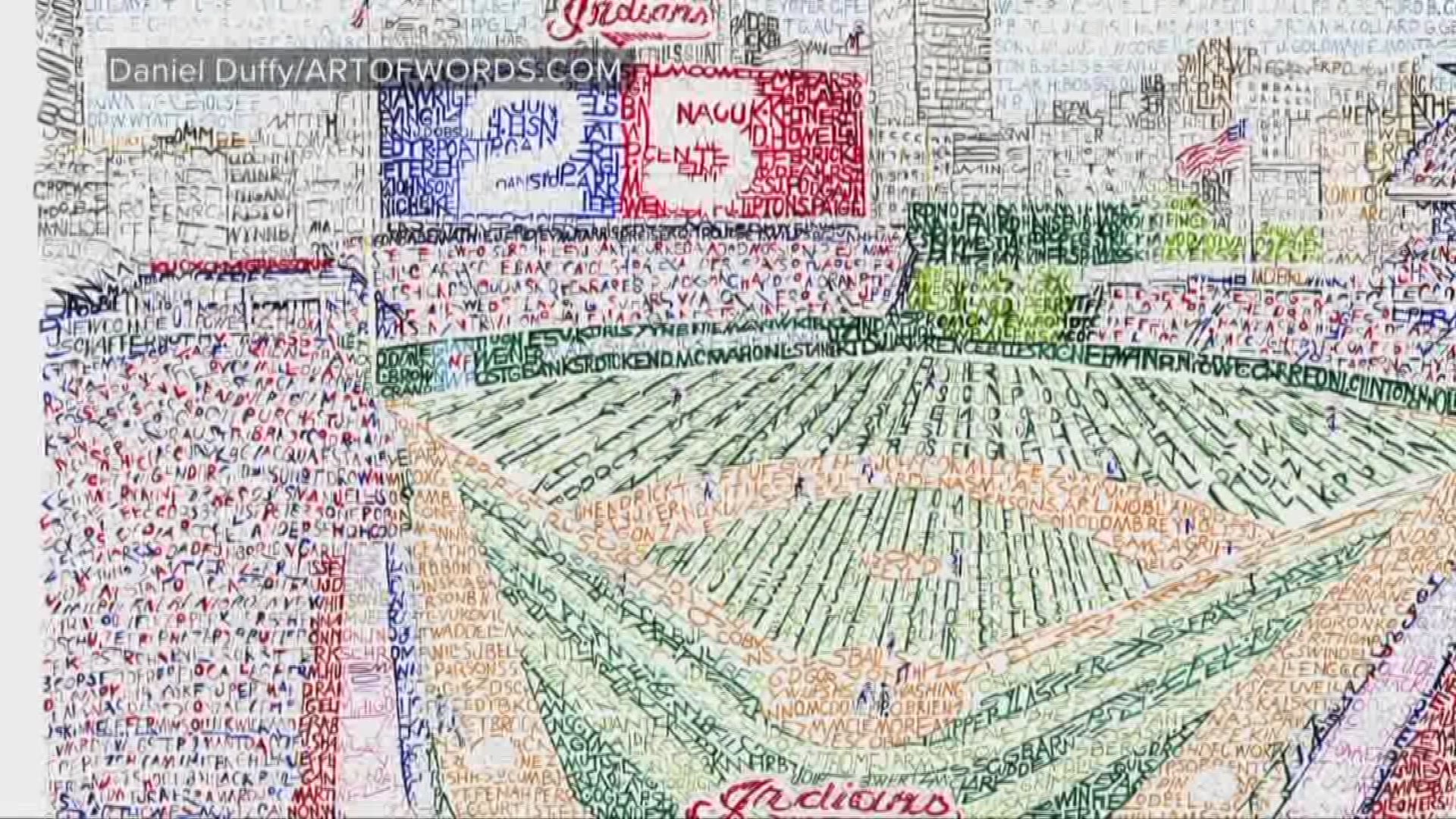 Artist creates portrait of Progressive Field with names of every player in Cleveland Indians history