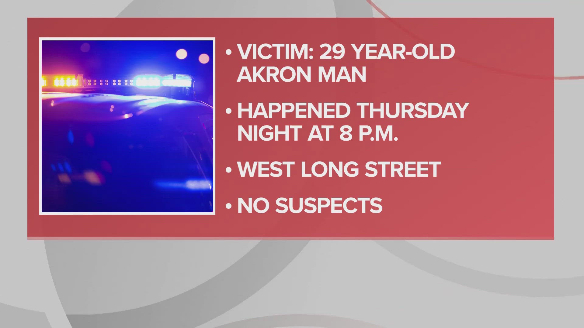 Officials say the victim was shot in a parking lot on West Long Street in Akron.