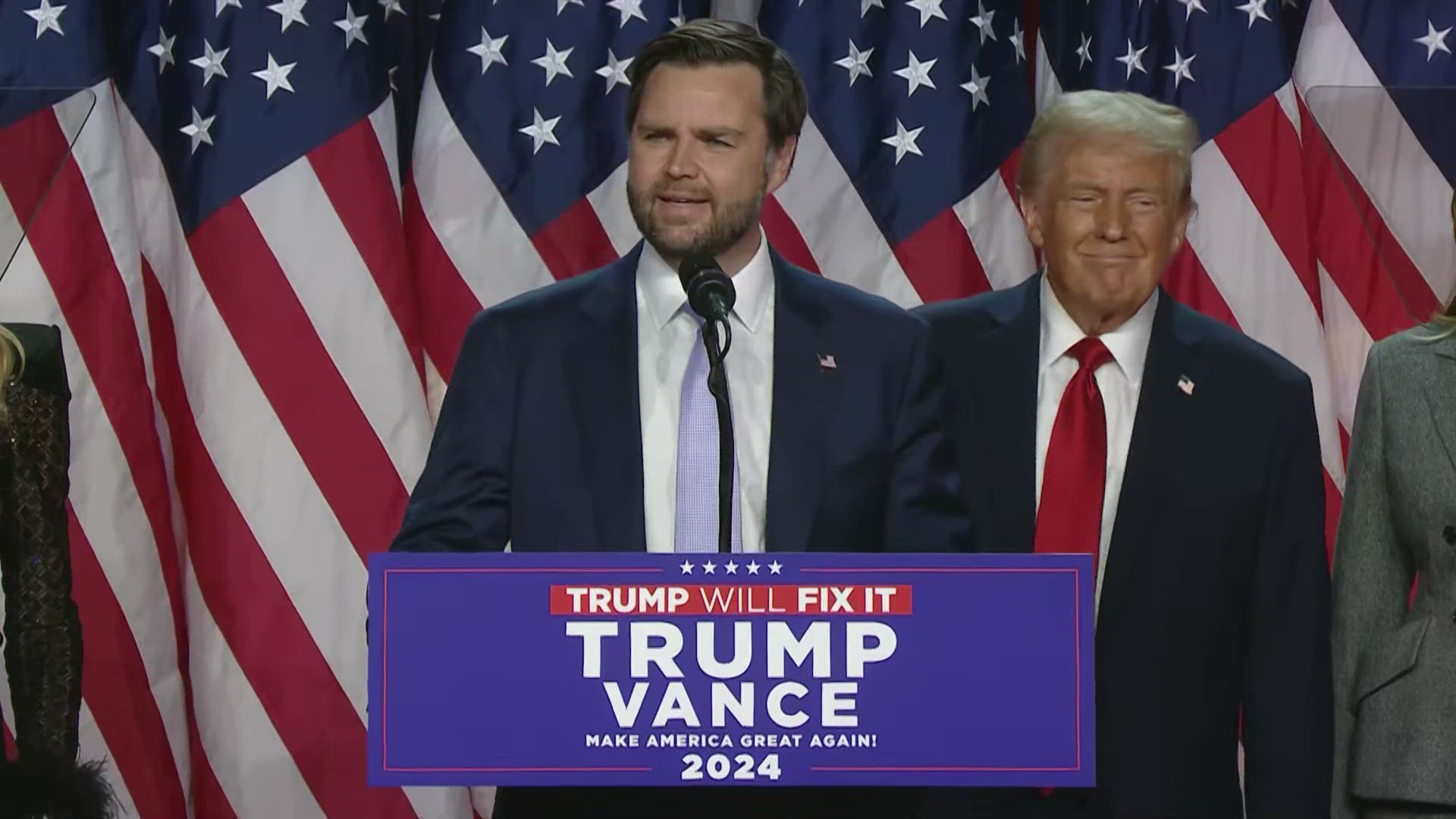 Here's the moment Donald Trump spoke about JD Vance after declaring victory in the 2024 presidential election.