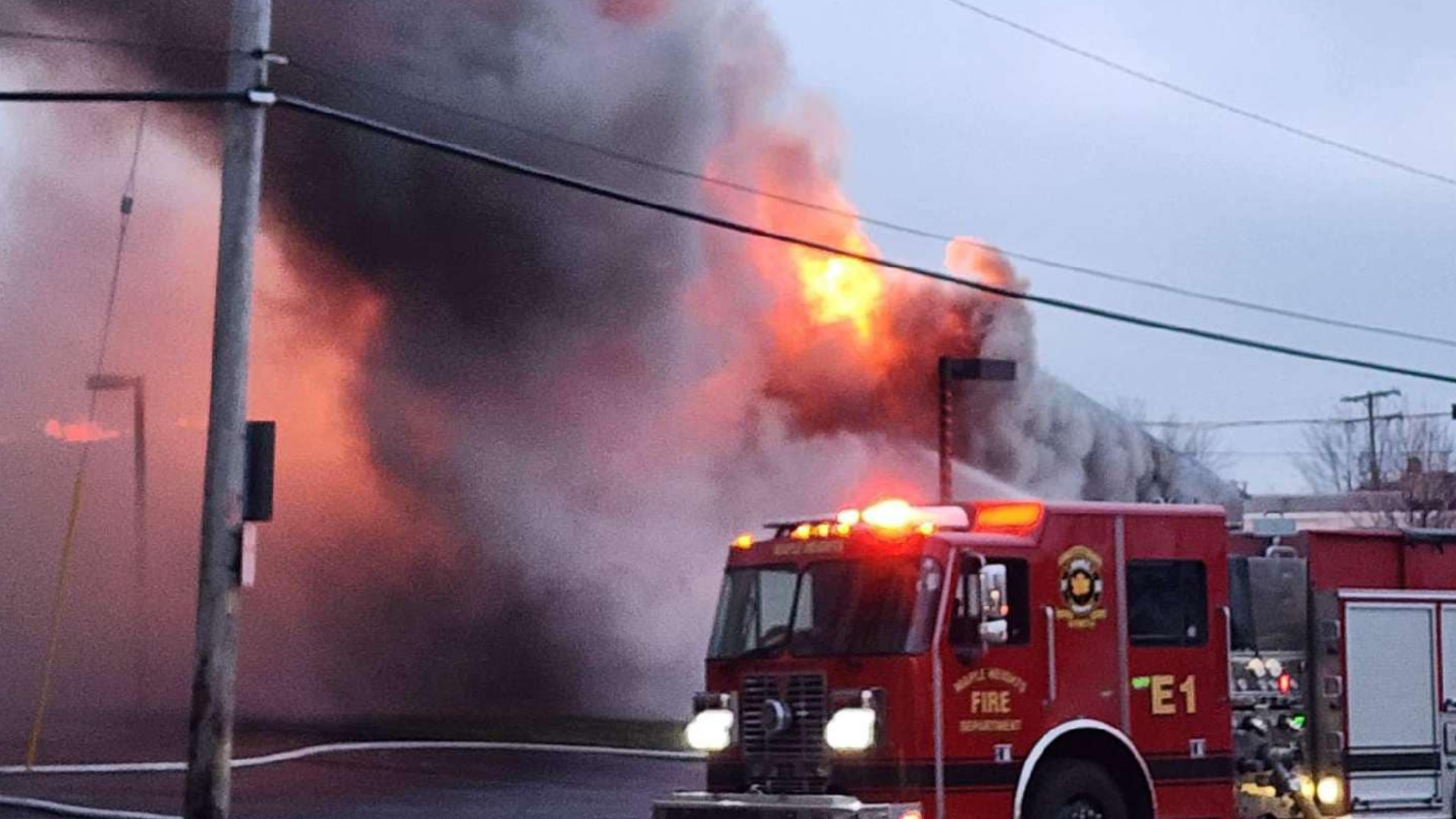 The Maple Heights Fire Department shared multiple photos from the scene on Facebook, saying flames were coming through the roof.