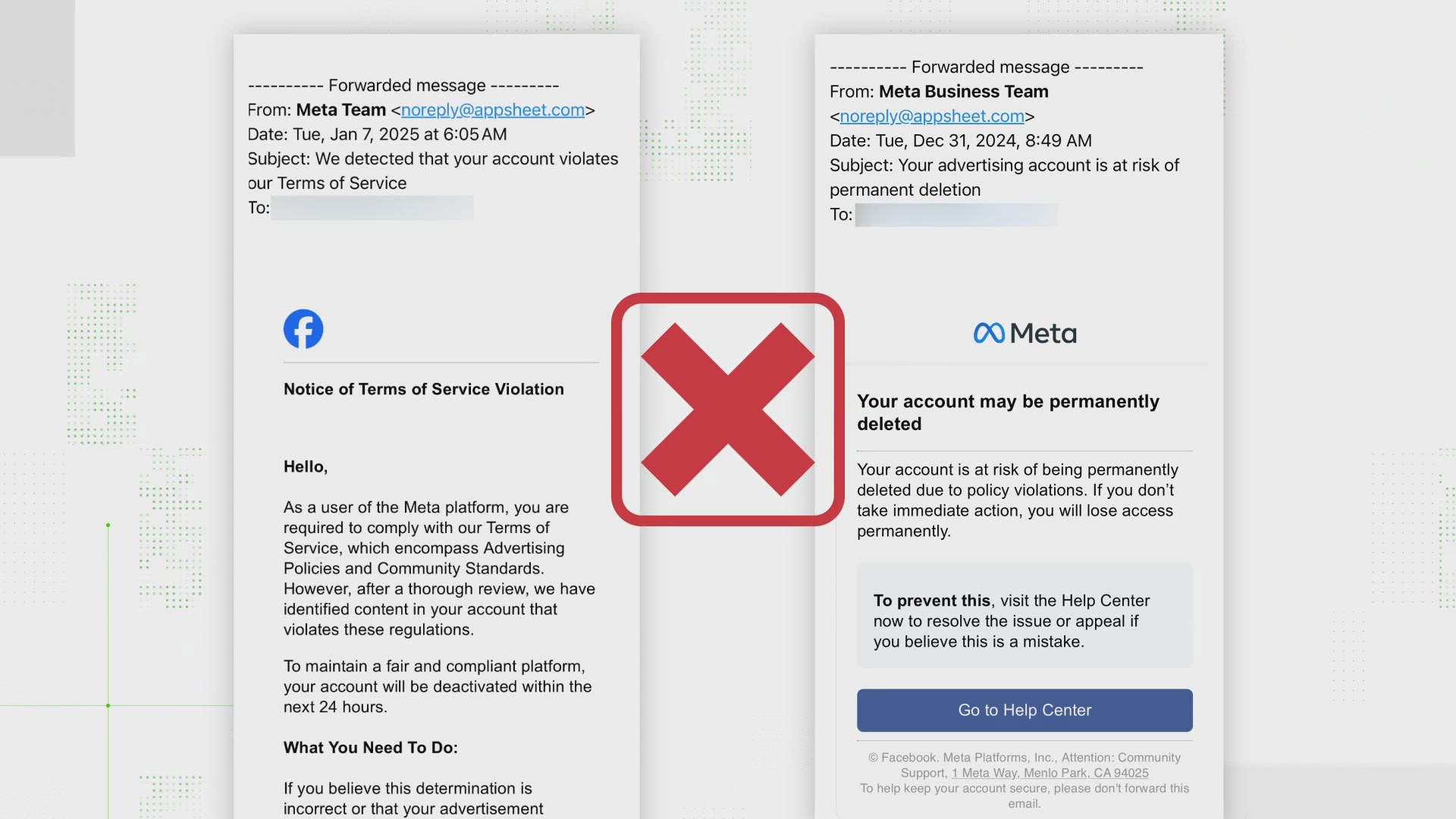 AppSheet is a Google product, and not one of the official email addresses from which Meta and Facebook will send you notices.