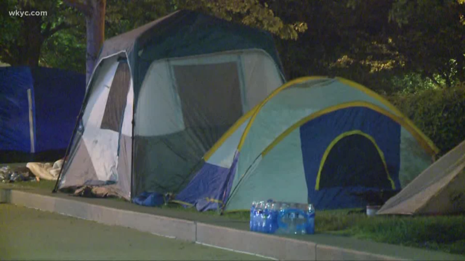 June 3, 2019: Tents are lined up outside Cleveland City Hall as people have joined together to protest lead poisoning involving local children.